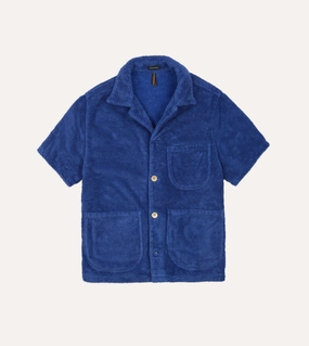 Road Trip Ready Retro Vibe Blue Cotton Terry Towelling Short Sleeve Safari Shirt
