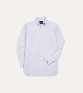 elegant design Blue Ticking Stripe Cotton Oxford Cloth Button-Down Shirt