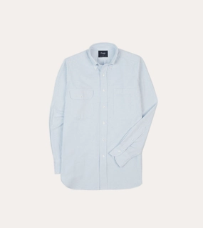 Wrinkle-Resistant Outdoor Adventure Blue Ticking Stripe Oxford Cloth Button-Down Work Shirt