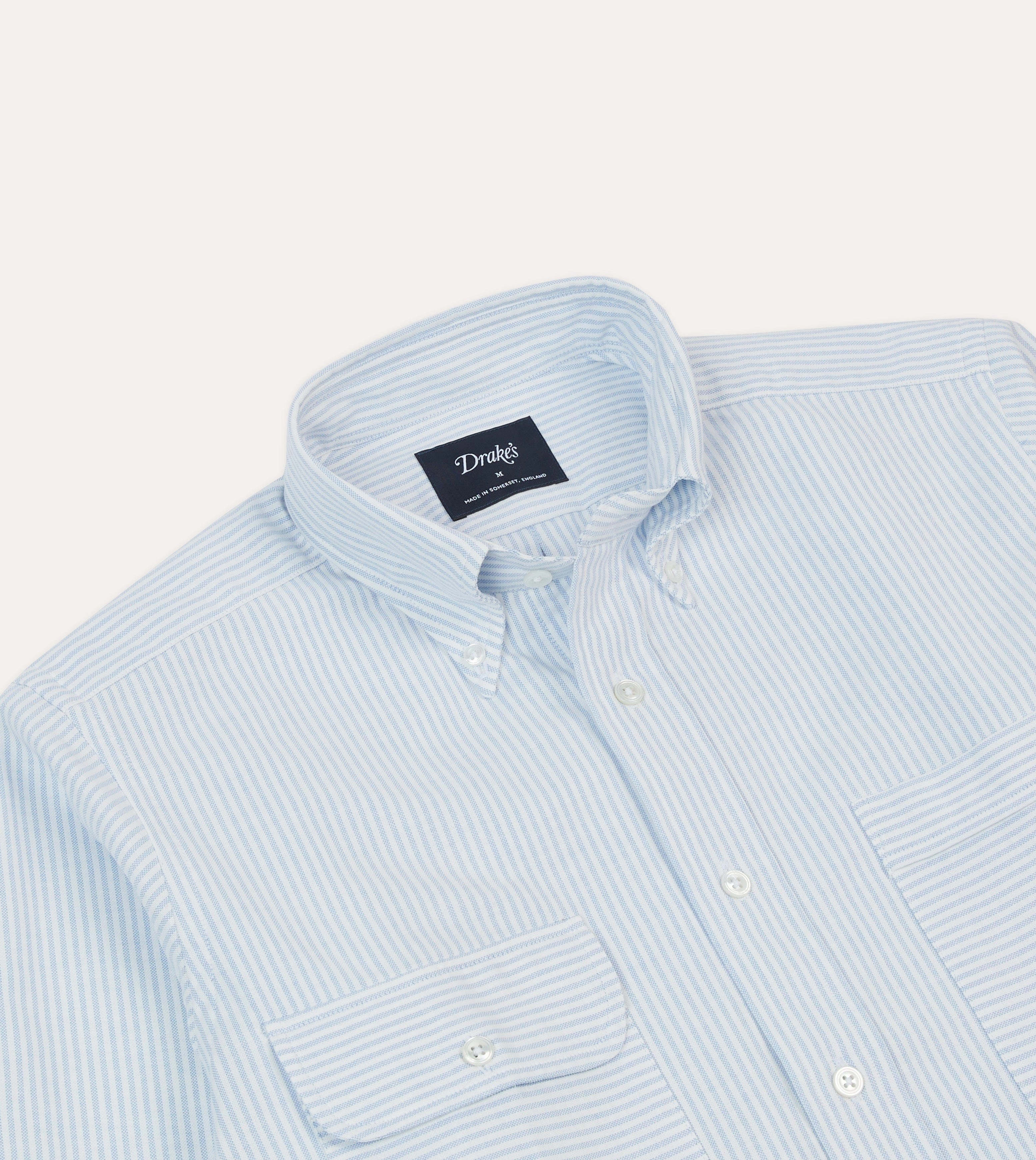 Blue Ticking Stripe Oxford Cloth Button-Down Work Shirt Eco friendly materials Adjustable Cuffs