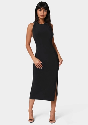 Anti-bacterial Semi Fit High Neck Cowl Maxi With Slit Dress