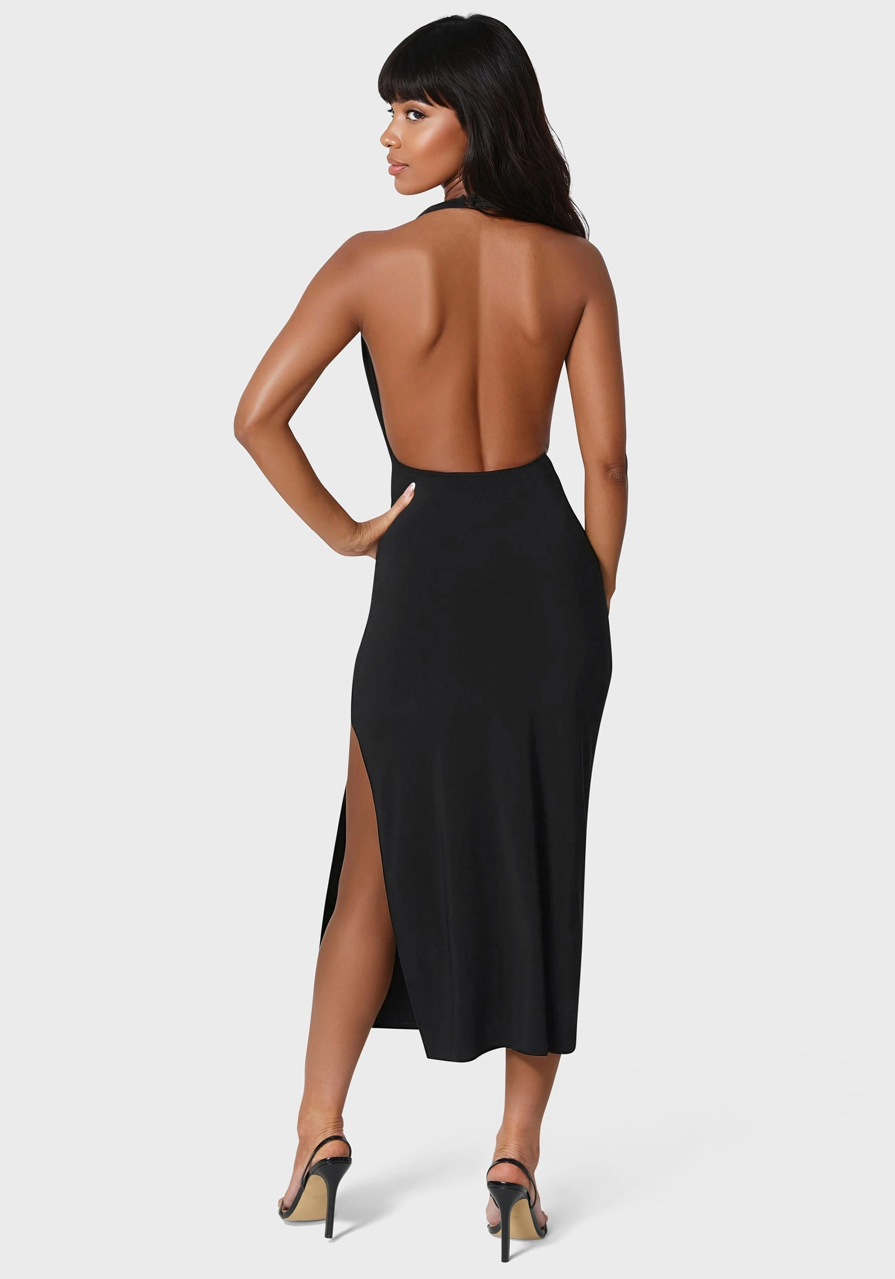 High Neck Cowl Maxi With Slit Dress wrap waist Clean Cut