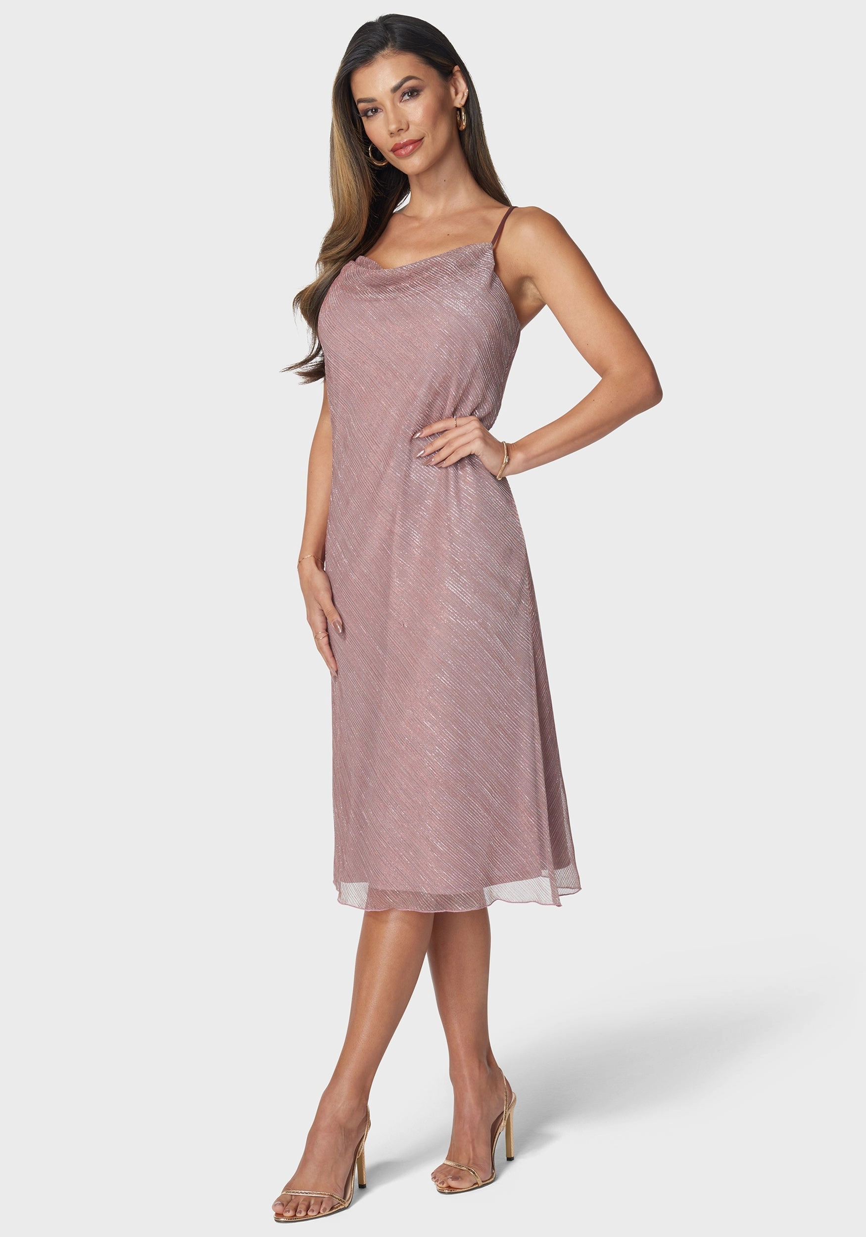 Fashion Daily Feminine Charm Ombre Pleat Cowl Midi Dress