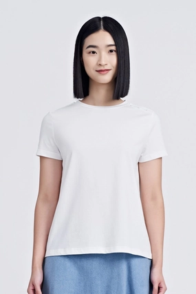 Shoulder Button Tee Stretchable Collar Band