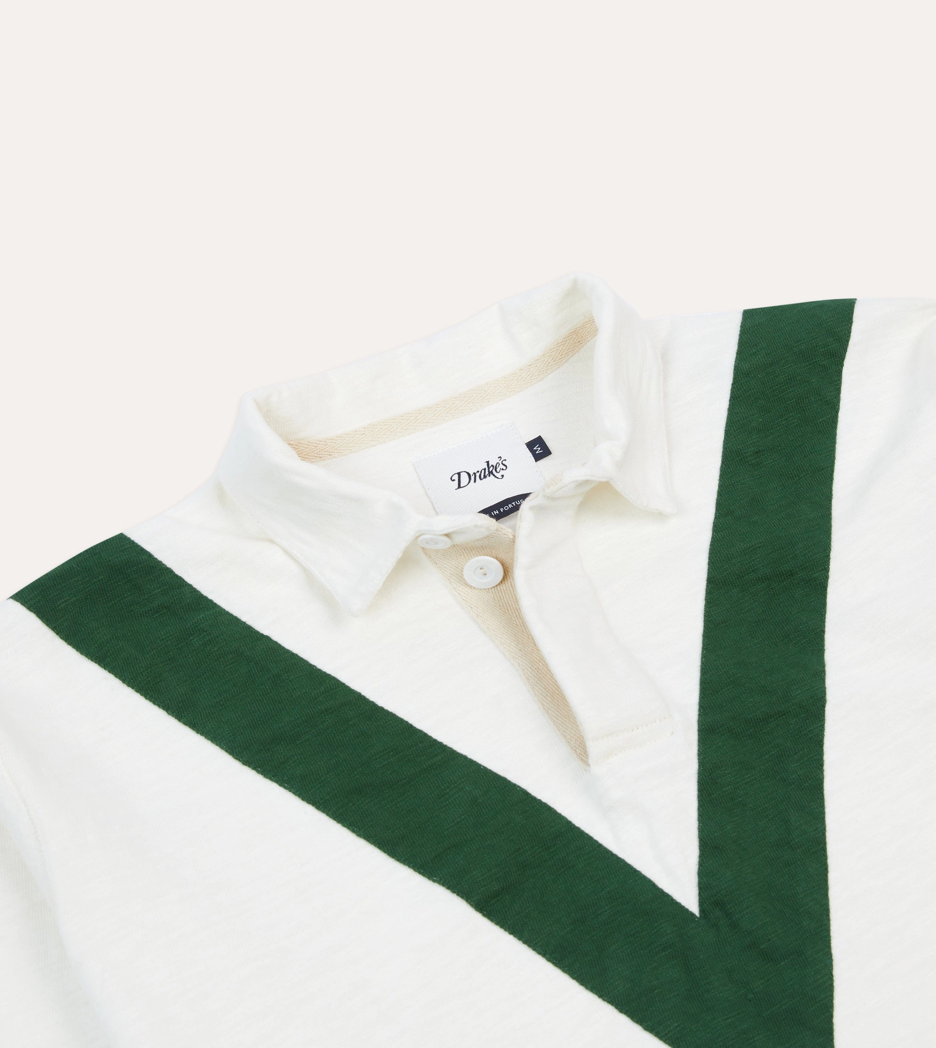 Ecru and Green Chevron Cotton Rugby Shirt Neutral Toned Stitching