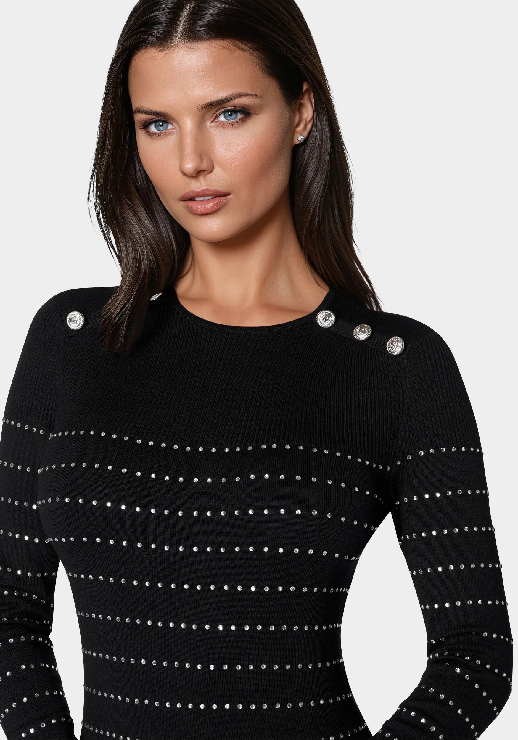 Bold Shoulder Sparkle Sweater Dress Leg-Lengthening Soft Air