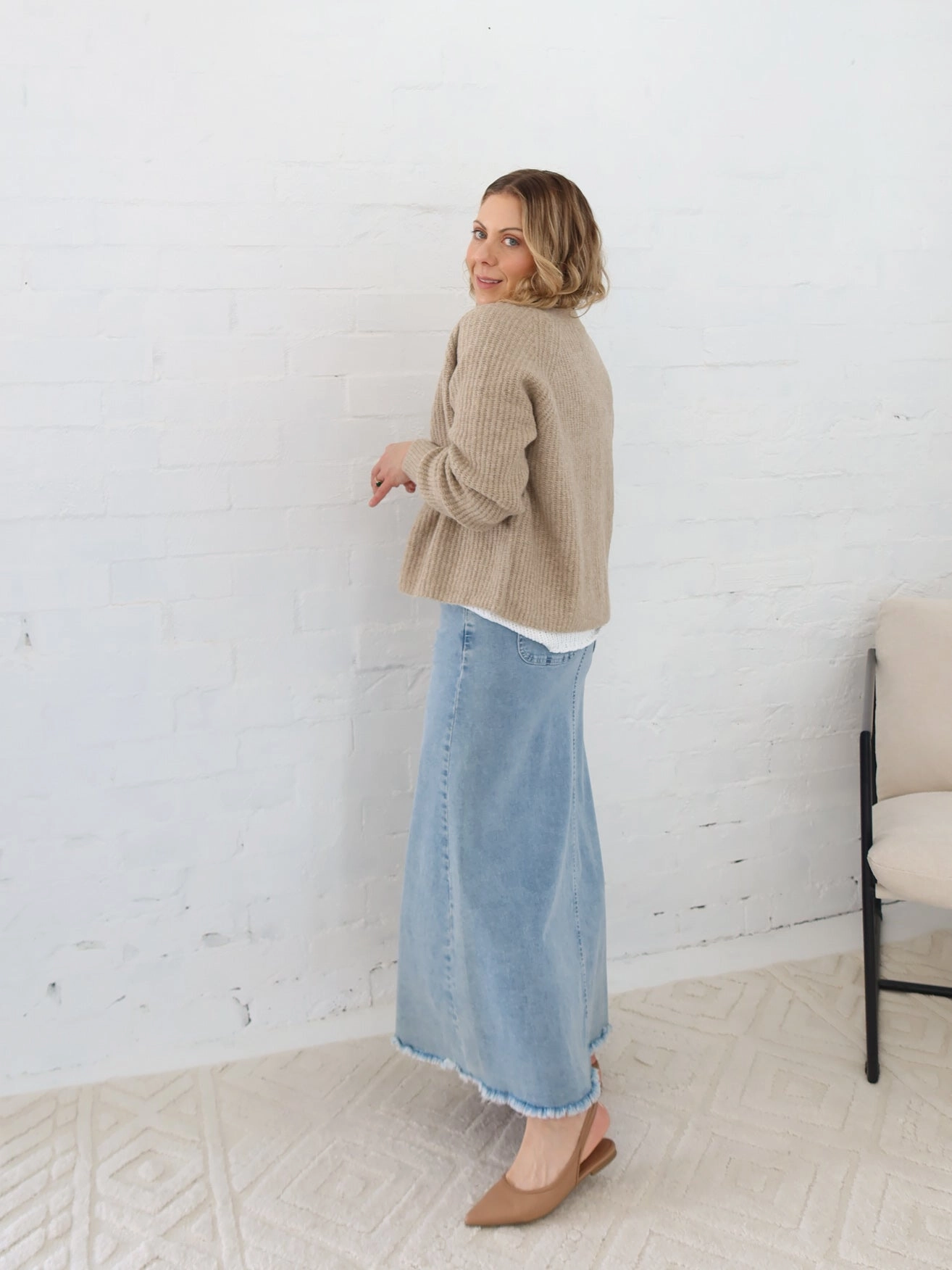 Asher Denim Maxi Skirt - Blue Edgy Look