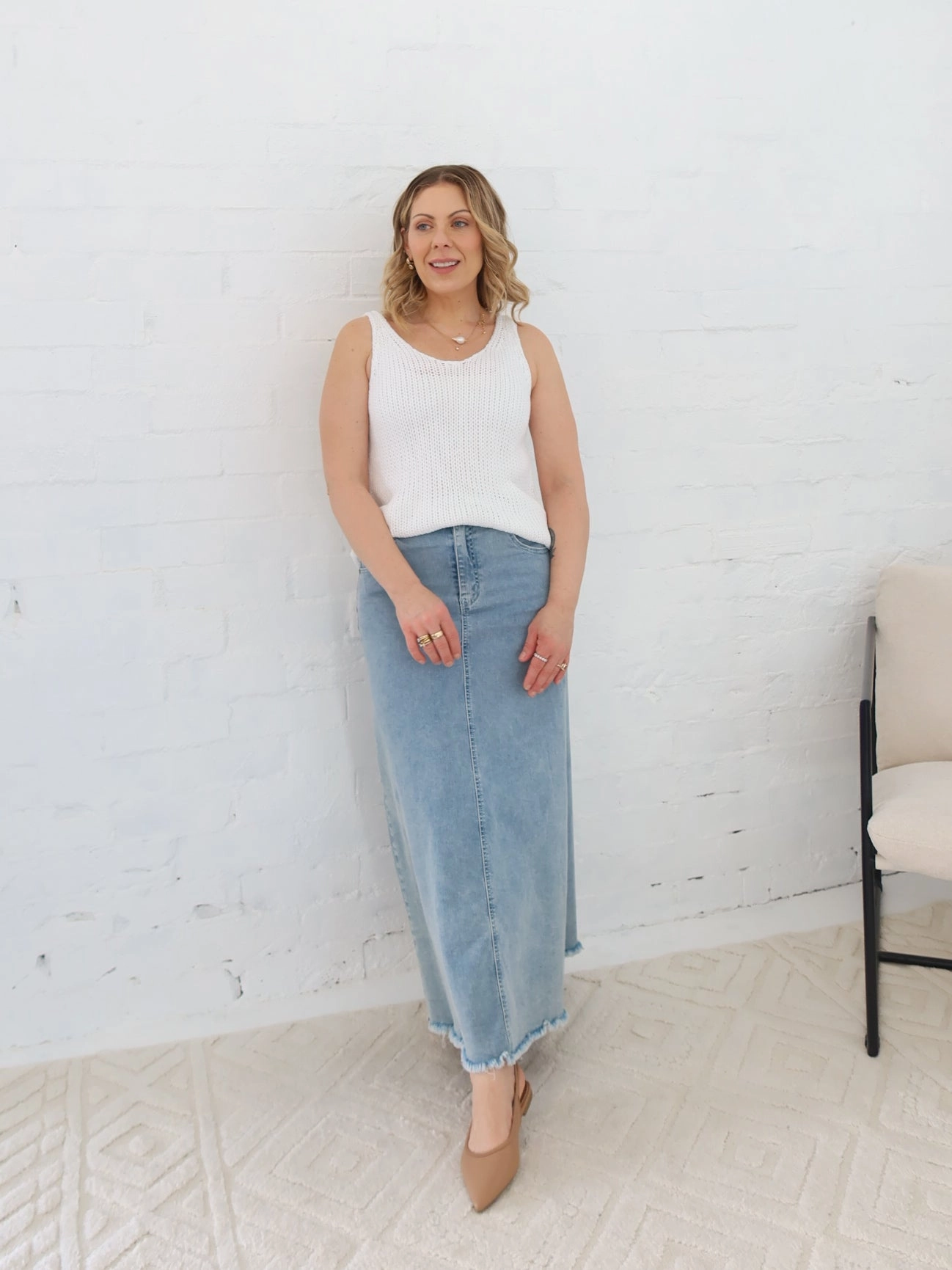 Stylist Pick Fold Over Detail Asher Denim Maxi Skirt - Blue