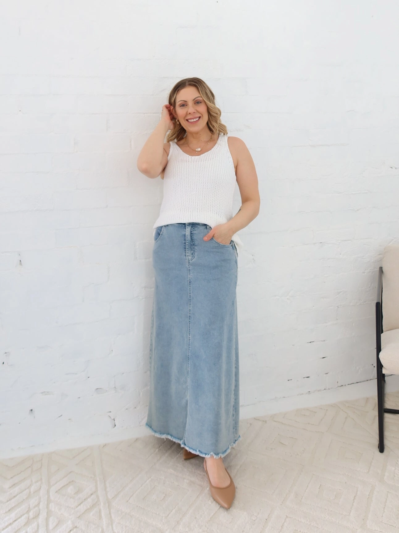 On-The-Go Outfit Breezy Fit Asher Denim Maxi Skirt - Blue