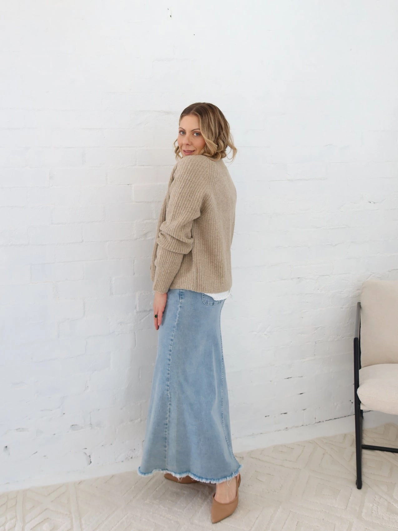 Asher Denim Maxi Skirt - Blue Texture Shot