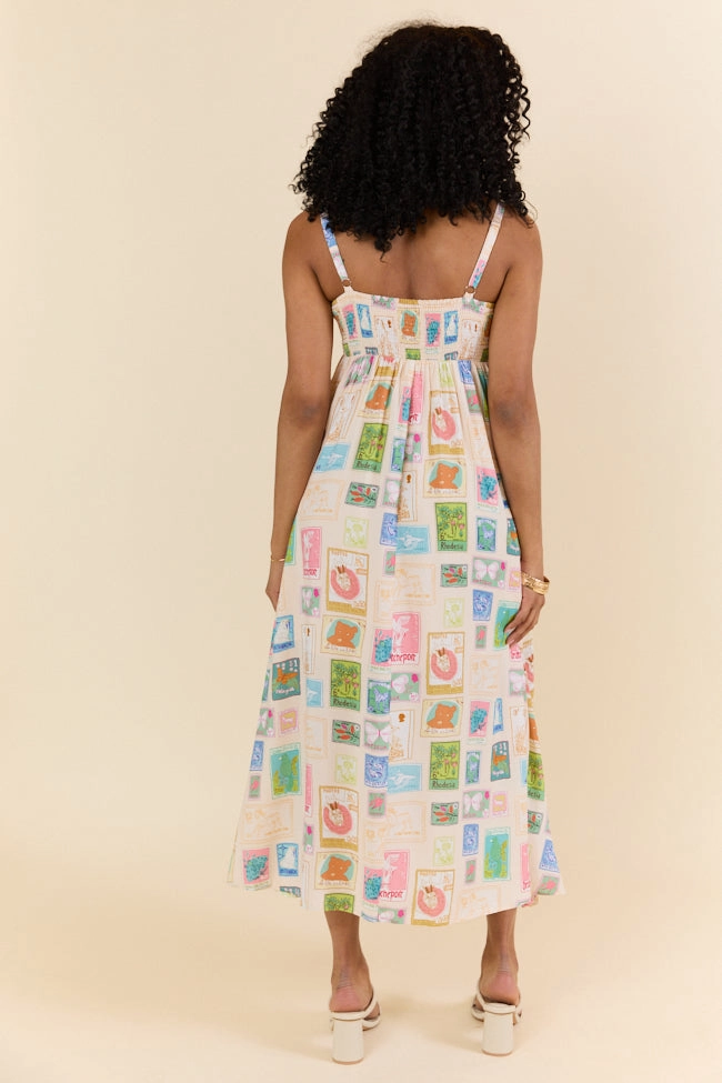 Smart Fashion World Traveler Stamp Print Midi Dress FINAL SALE