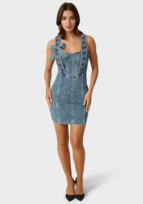 Smooth Motion Bow Fitted Eyelet Denim Dress