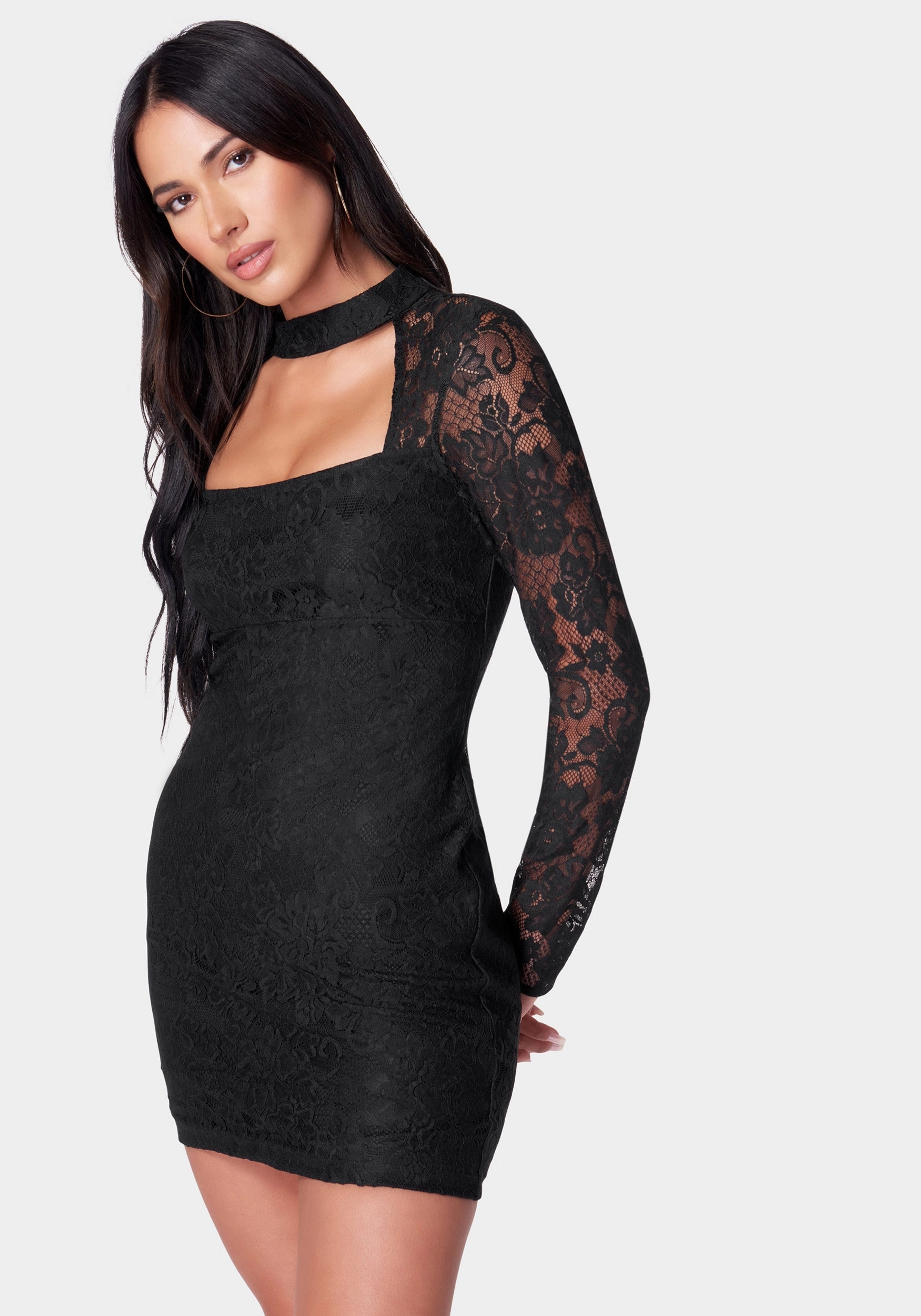 Long Sleeve Lace Mini Dress StretchableKnit
