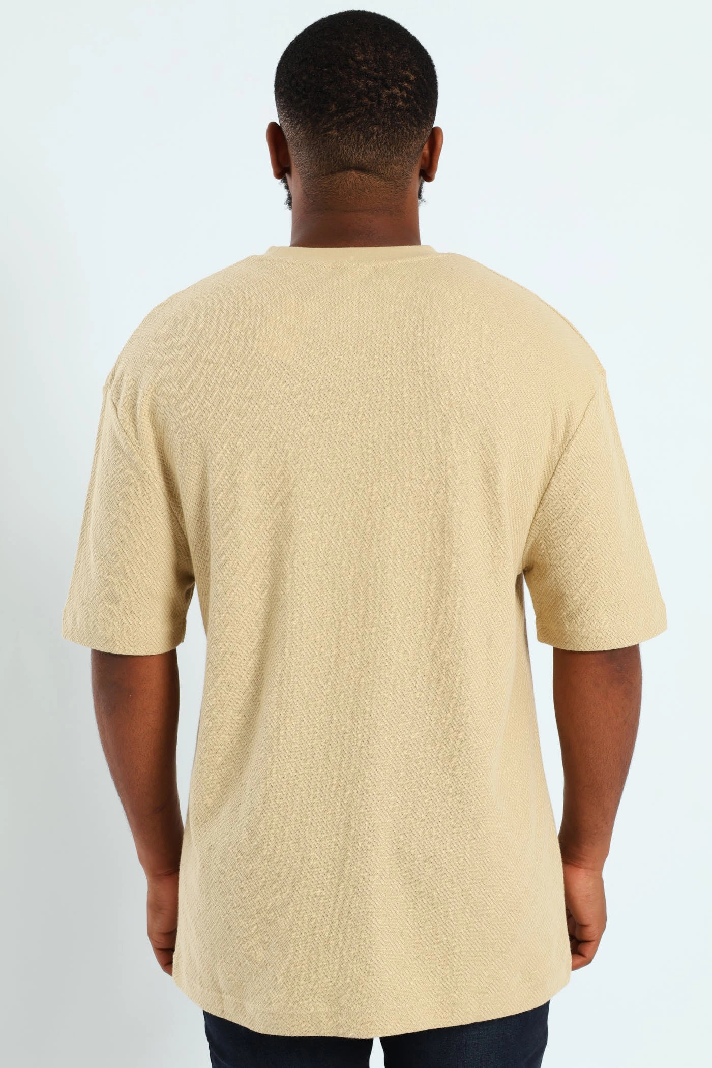 Fashion-Forward Look Pointelle Textured Tee - Stone