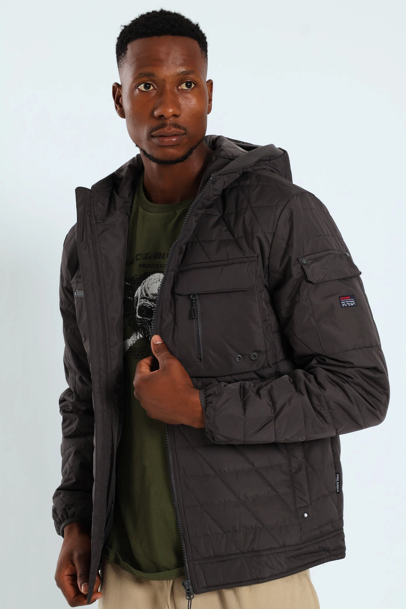 Travel Layer EcoFriendly Dye Charcoal Quilted Utility Jacket - Charcoal