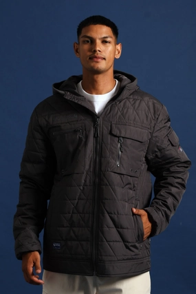 Charcoal Quilted Utility Jacket - Charcoal Cuffs Adjust
