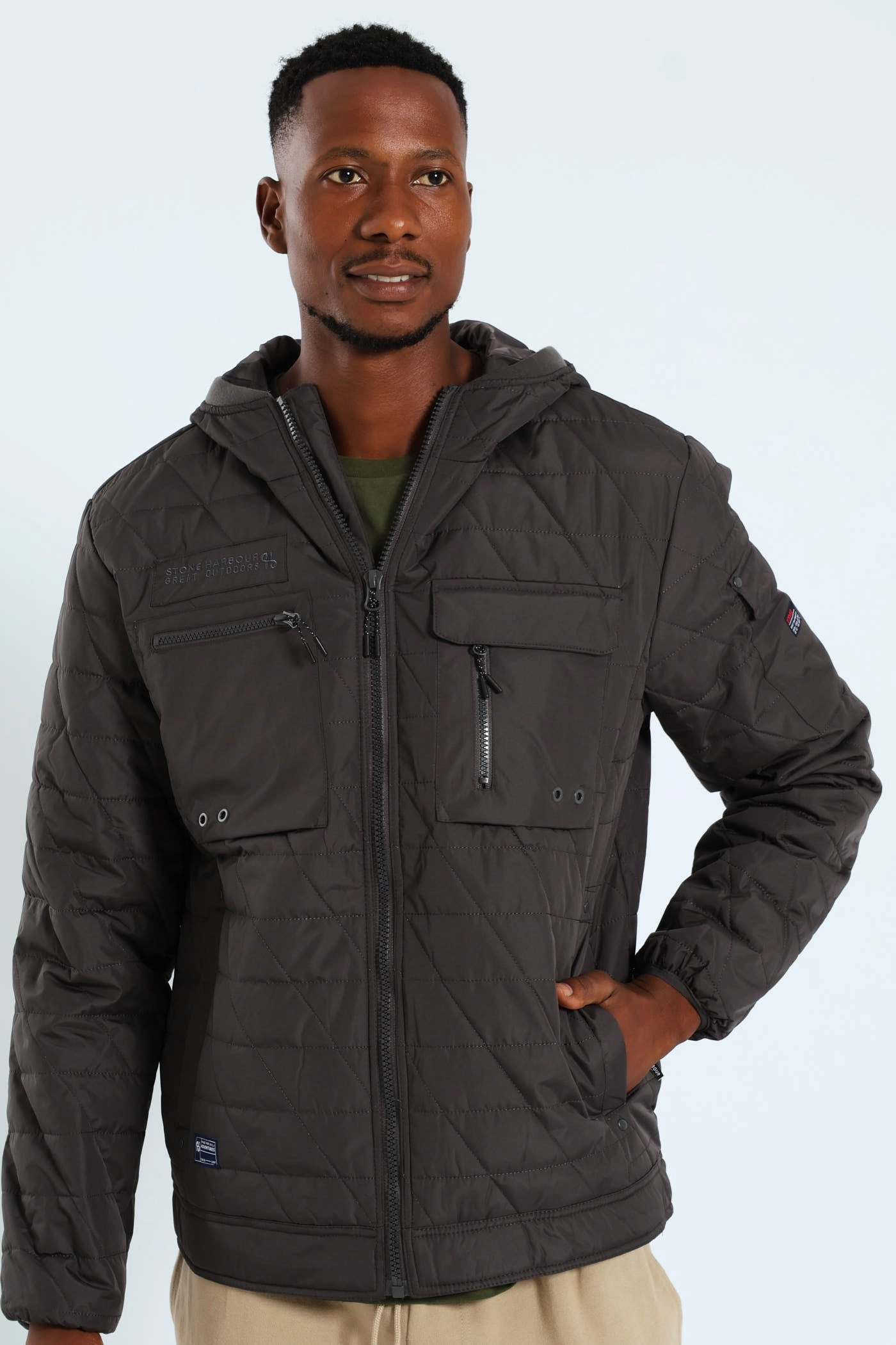 Bonded seams Winter Layering Piece Charcoal Quilted Utility Jacket - Charcoal