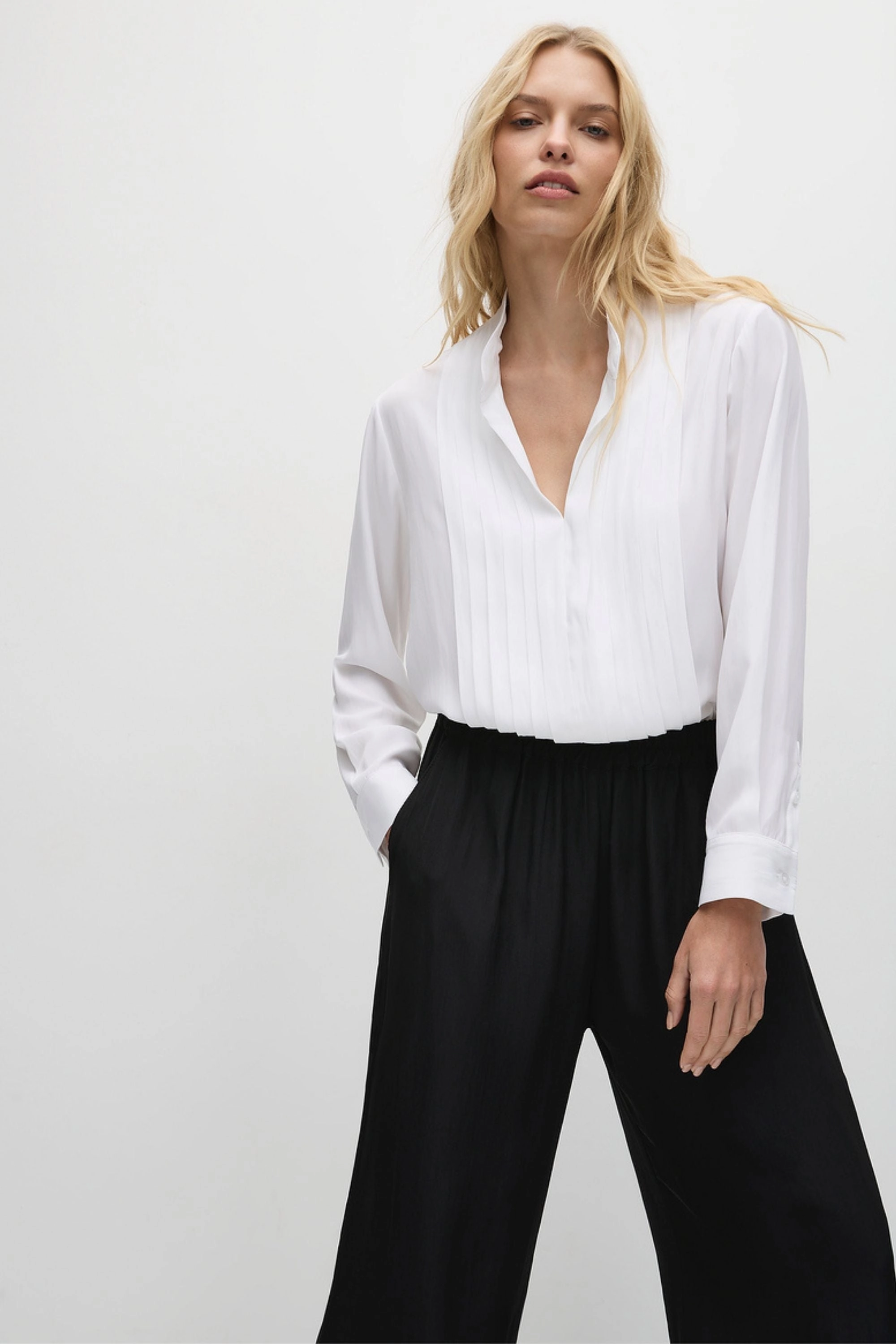 Anti Pilling Textile Elastic Cuff Adjustment SOFT TUX BLOUSE - F678694