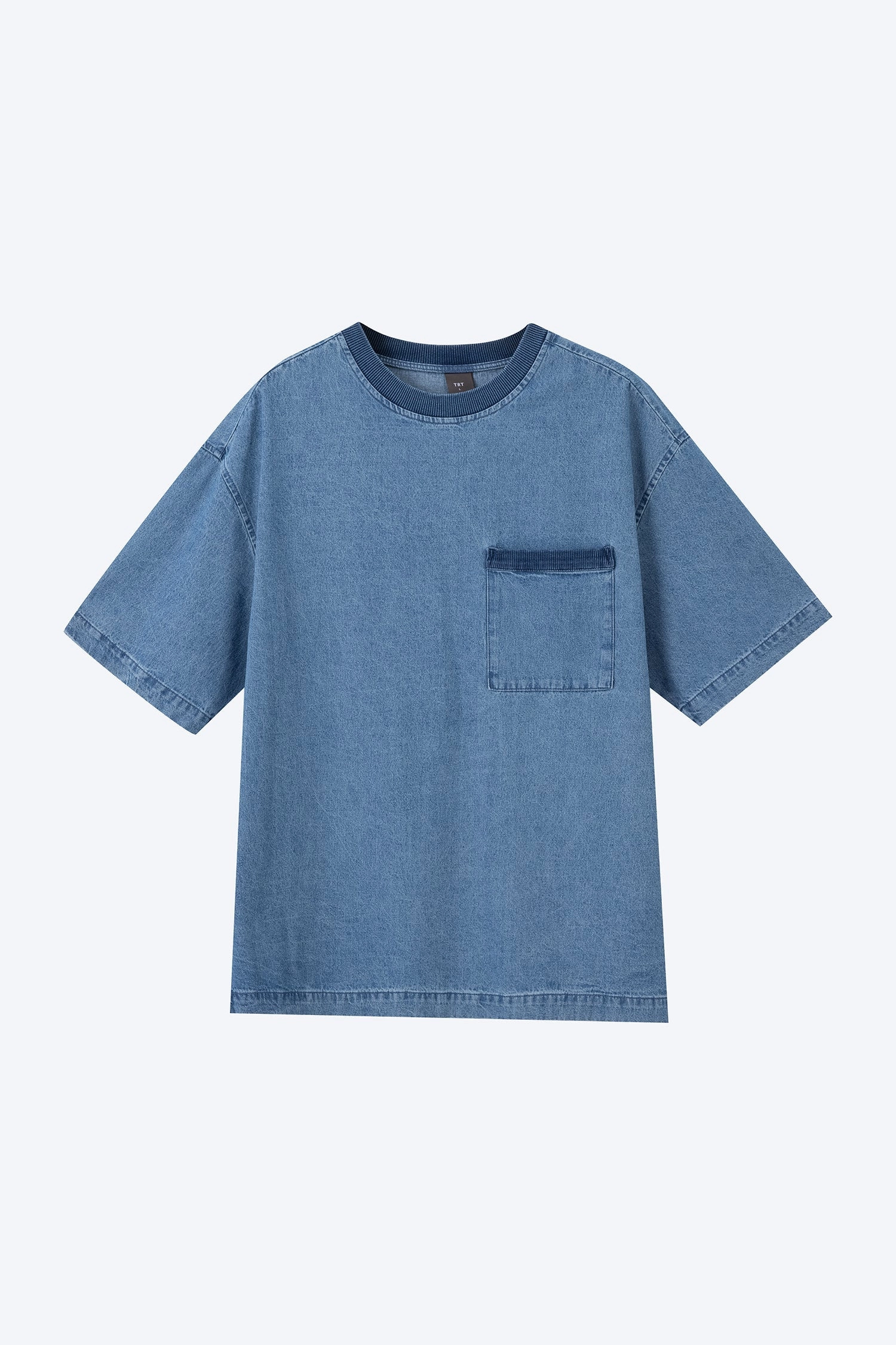 Ribbed Pocket Denim Tee - Mid Tone Denim Active Wear