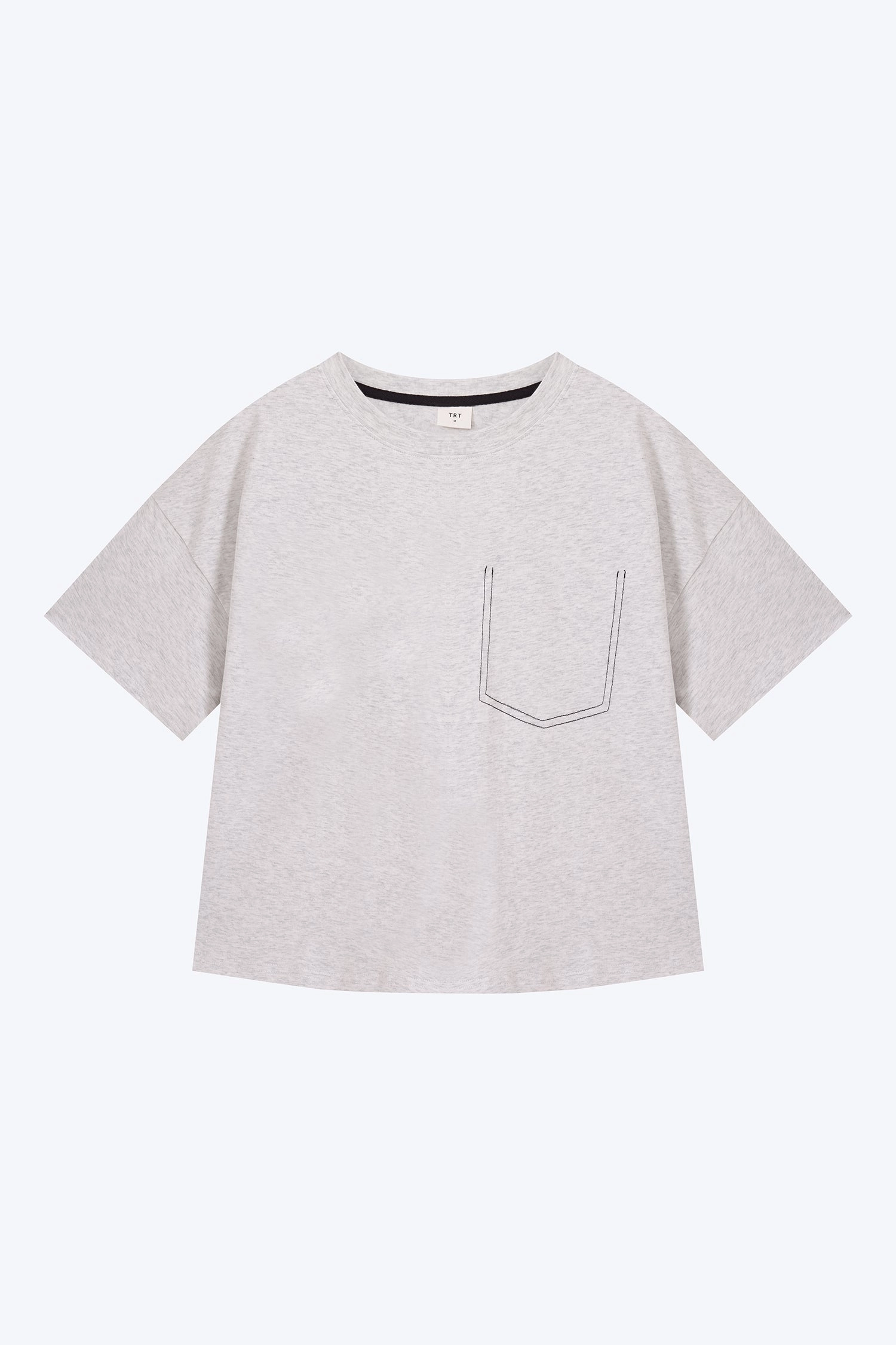 Contrast Stitched Pocket Tee - Light Grey Embroidered Details