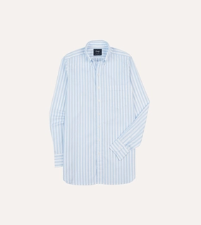 Blue Broad Stripe Cotton Poplin Button-Down Shirt Flexible Mobility