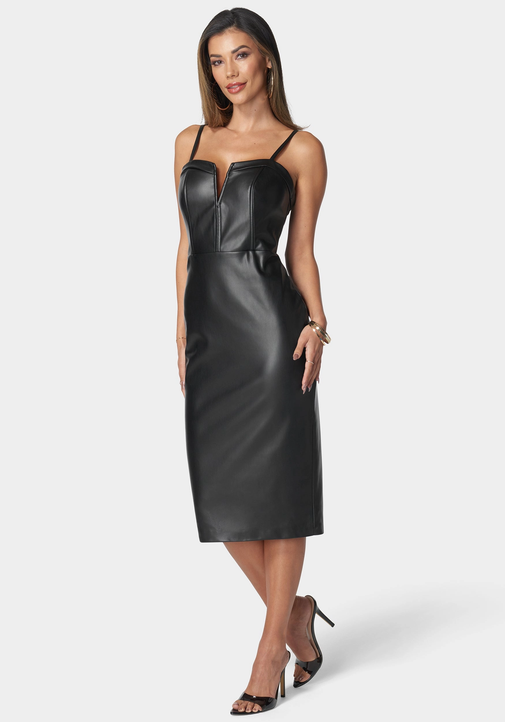 Bridal-Shower Faux Leather Midi Dress