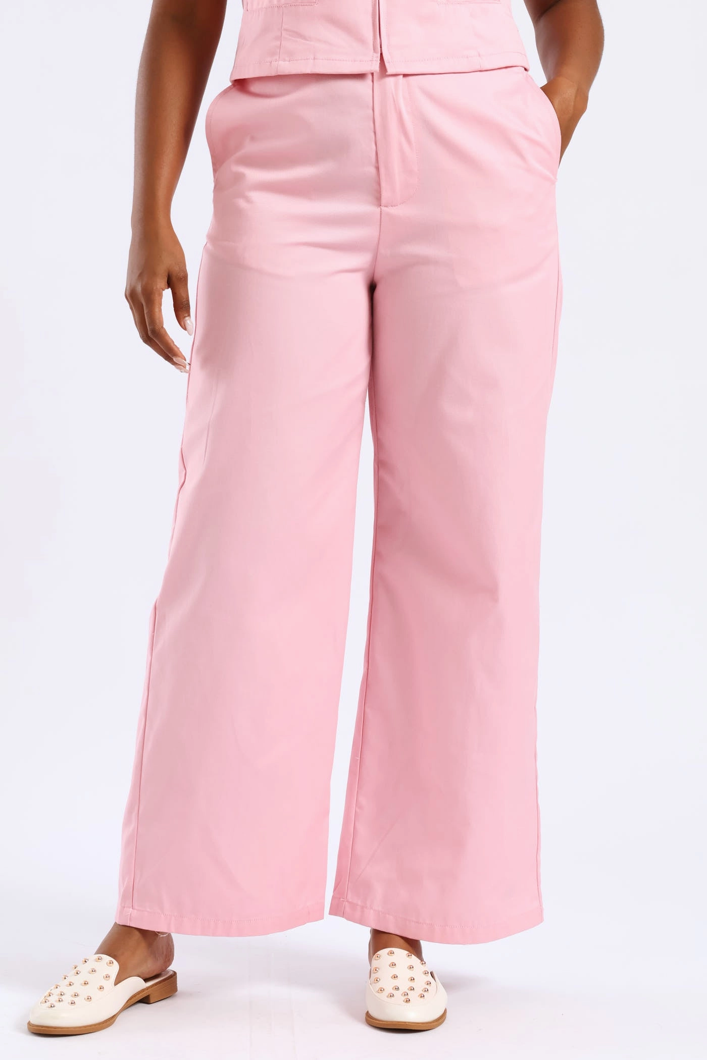 Weather resistant Casual Fit Design Crease Front Wide Leg Pant - Candy Pink