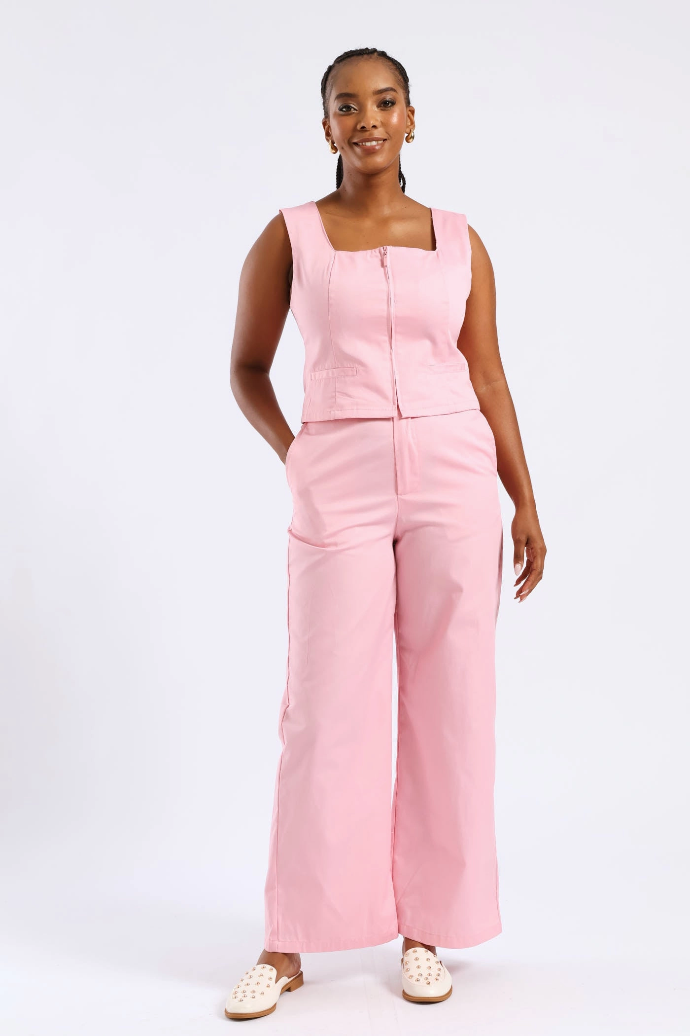 Comfortable Look Chilly Comfort Crease Front Wide Leg Pant - Candy Pink