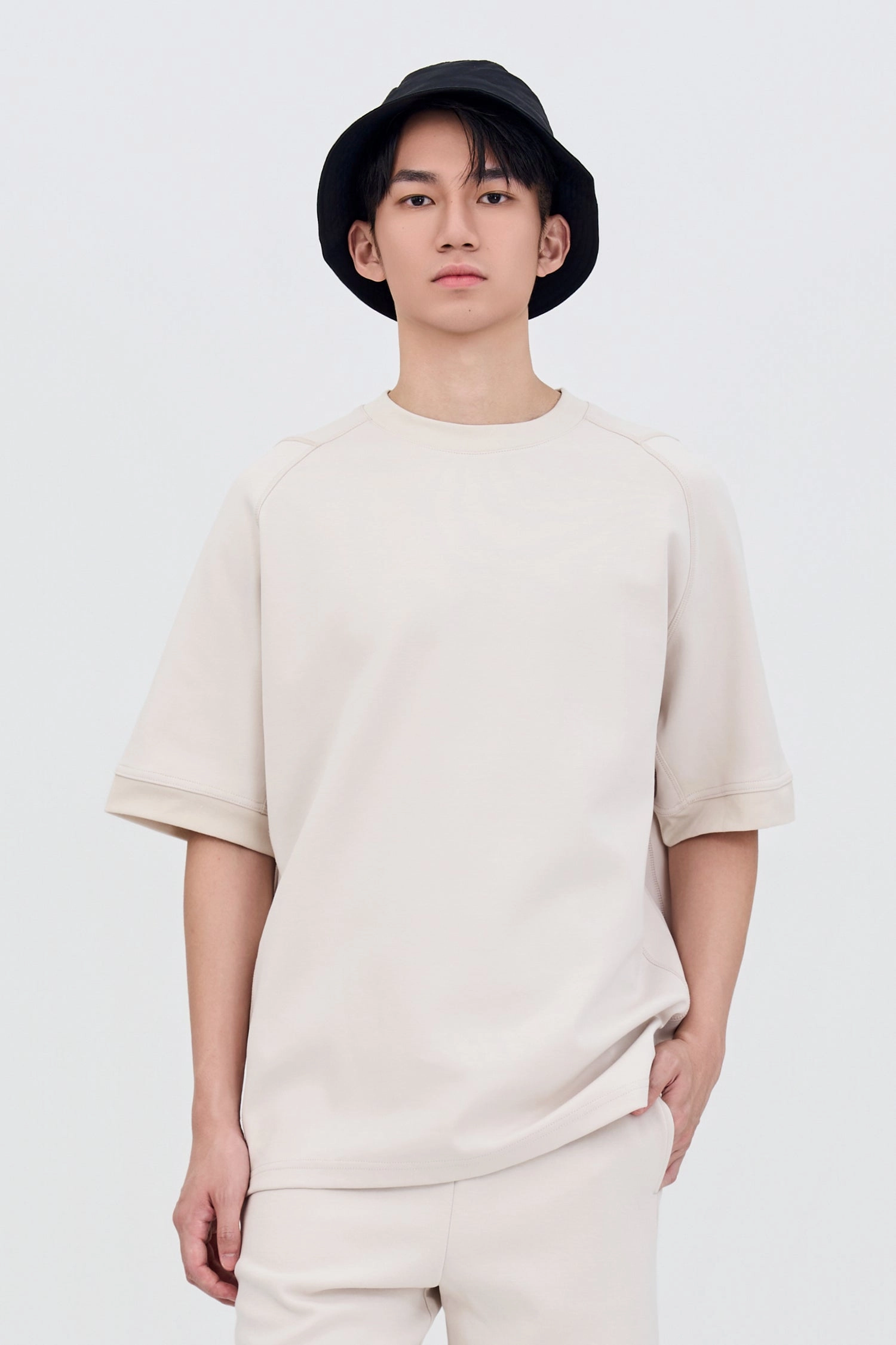 Tear Resistant Weave HiddenZipper Oversized Panel Tee - Sand