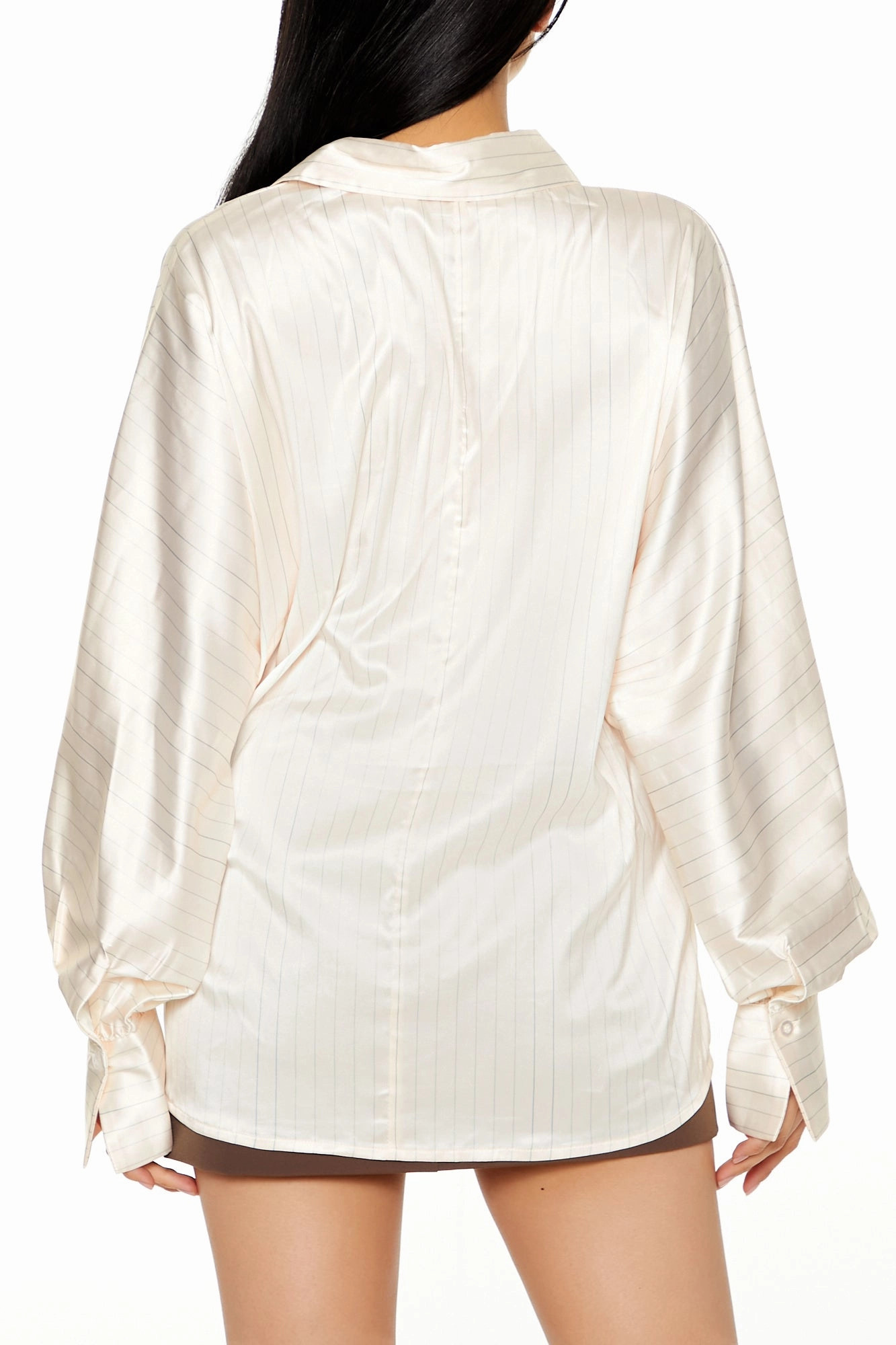 Long Sleeve Oversized Woven Button Down Top - Cream AdjustableClosure Eco Friendly Dye