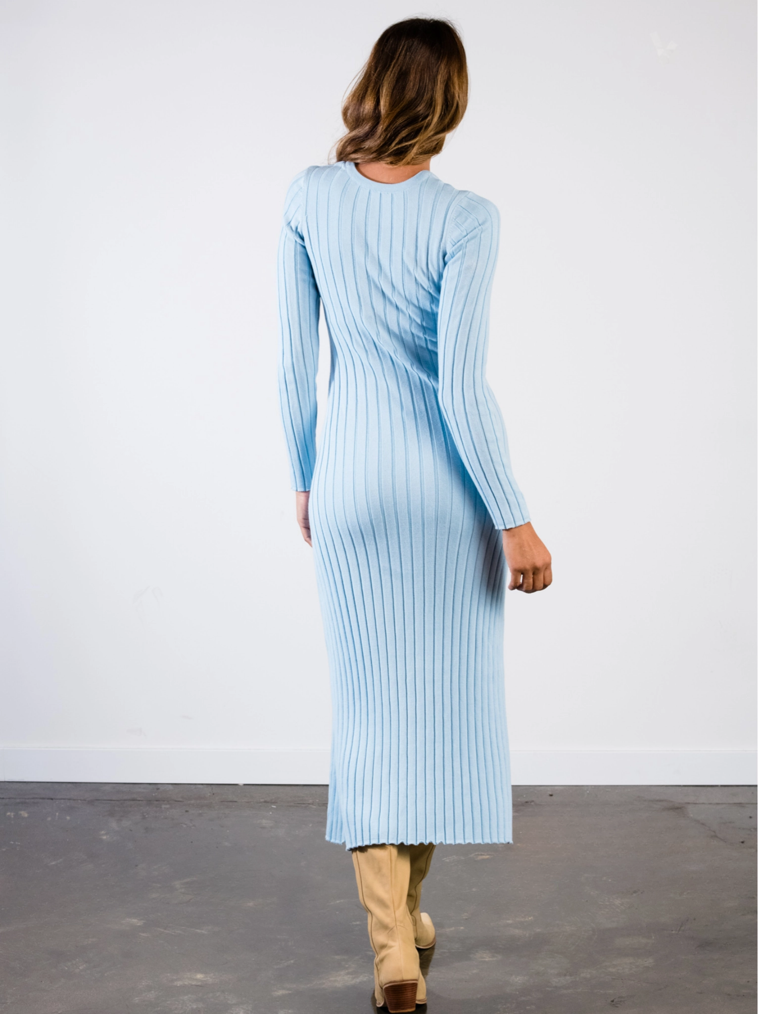Bridget Knit Midi Dress - Clear Sky Feminine layered dress Everyday-Comfort