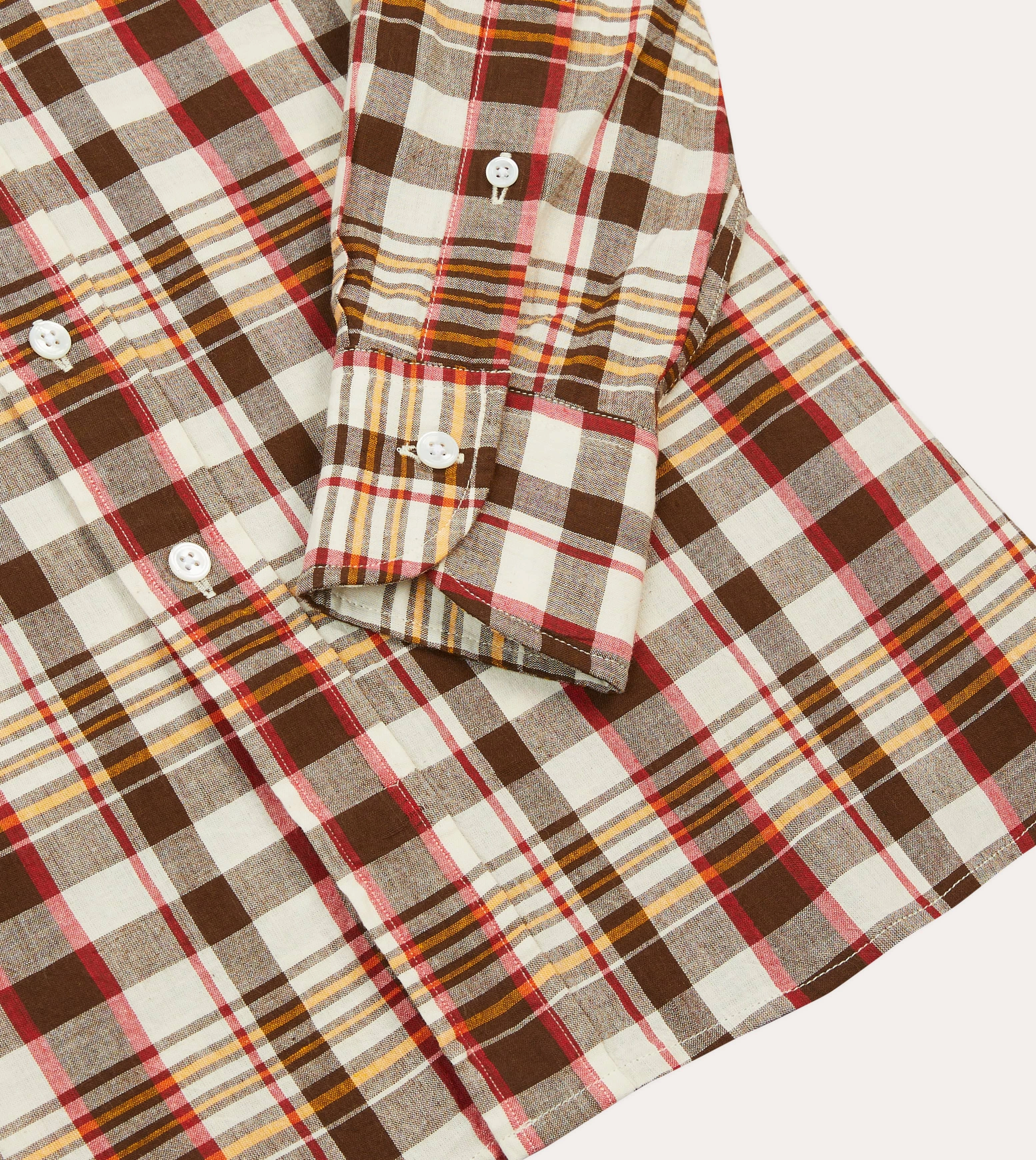 Pullover Design Bold Print Brown and Red Madras Check Cotton Button-Down Shirt