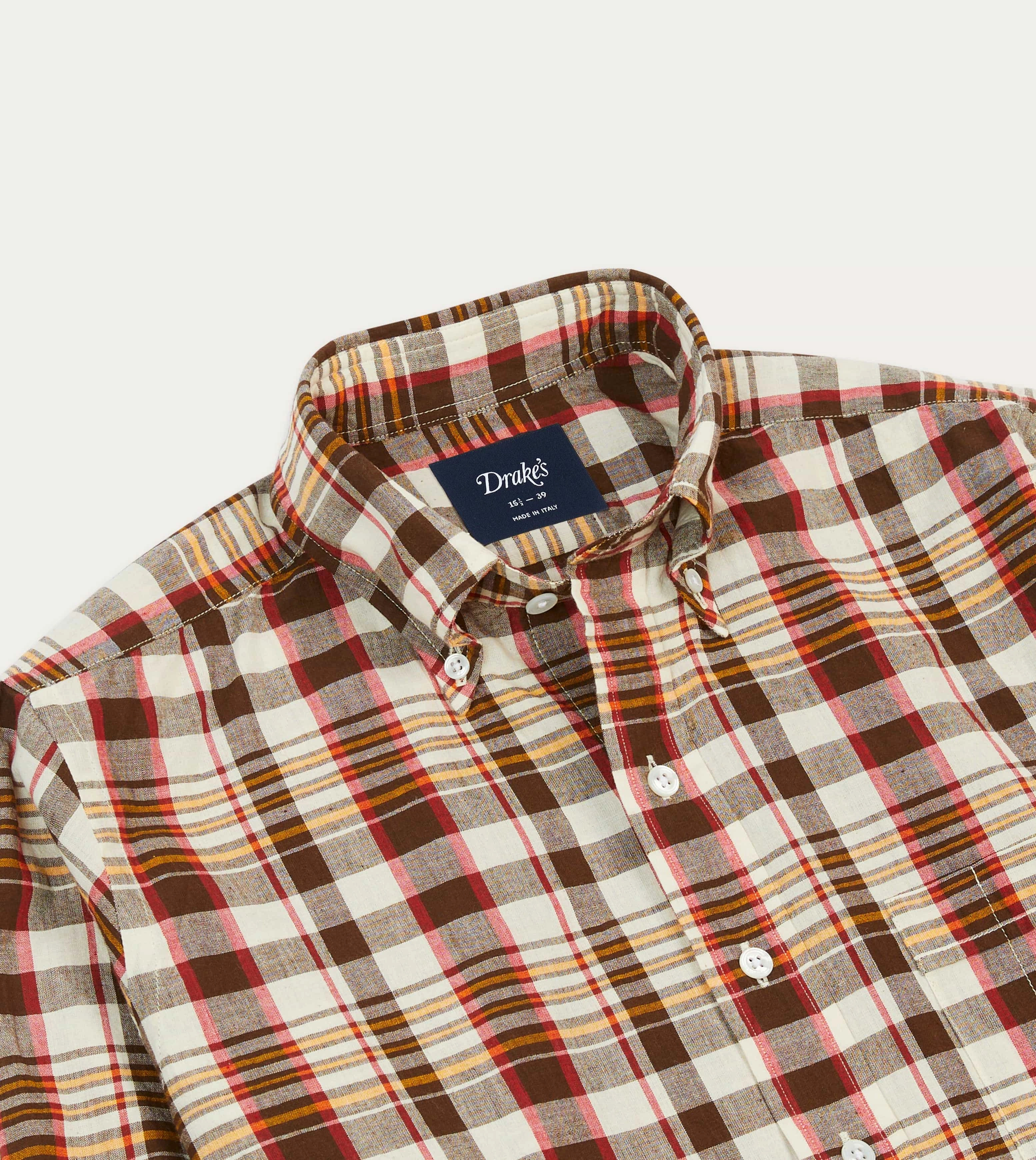 Airflow Ventilation System Casual Wear Brown and Red Madras Check Cotton Button-Down Shirt
