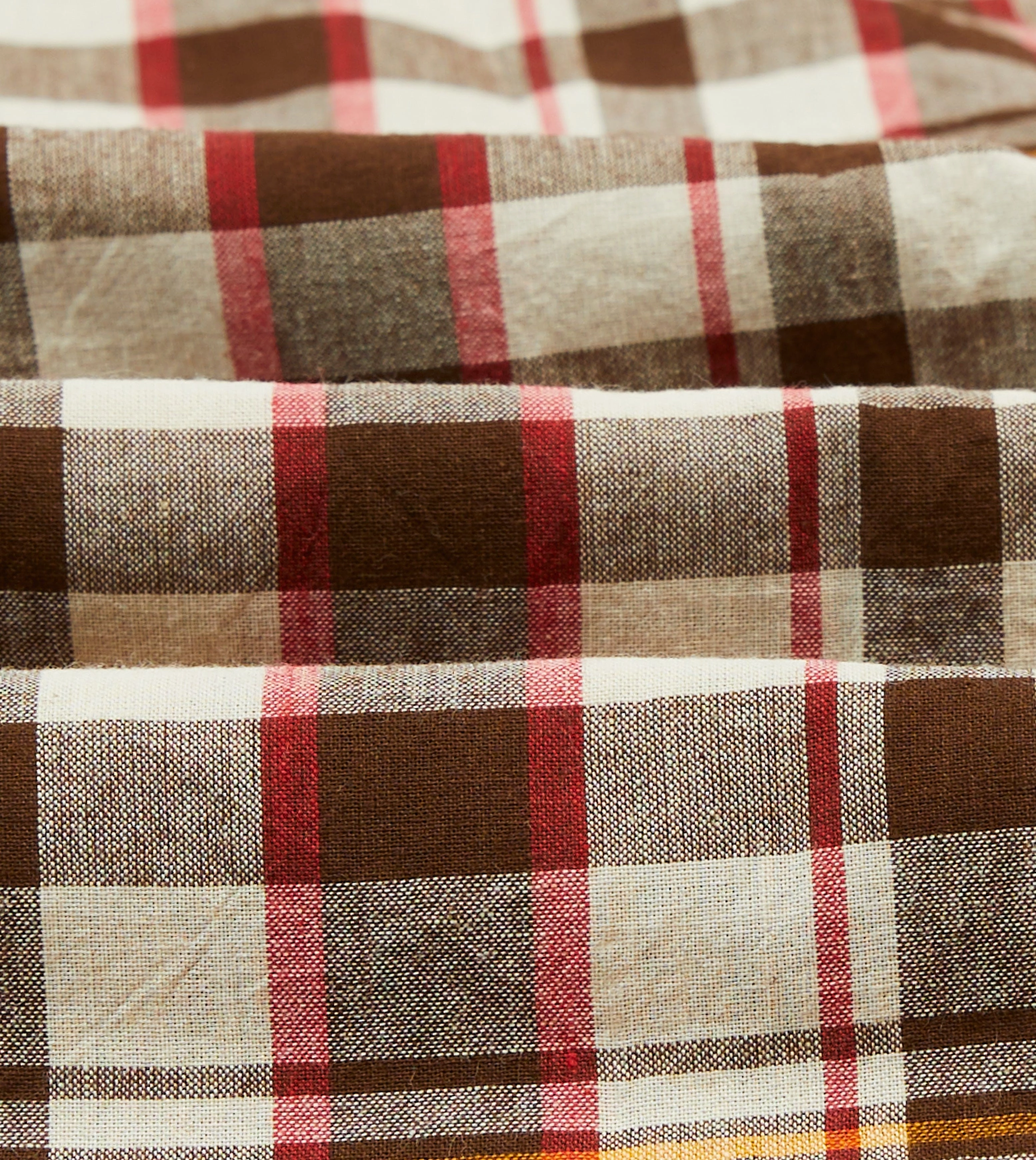 Subtle Print Brown and Red Madras Check Cotton Button-Down Shirt
