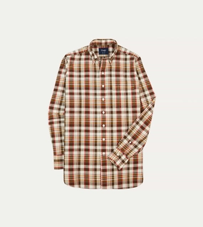 Festive Look Brown and Red Madras Check Cotton Button-Down Shirt