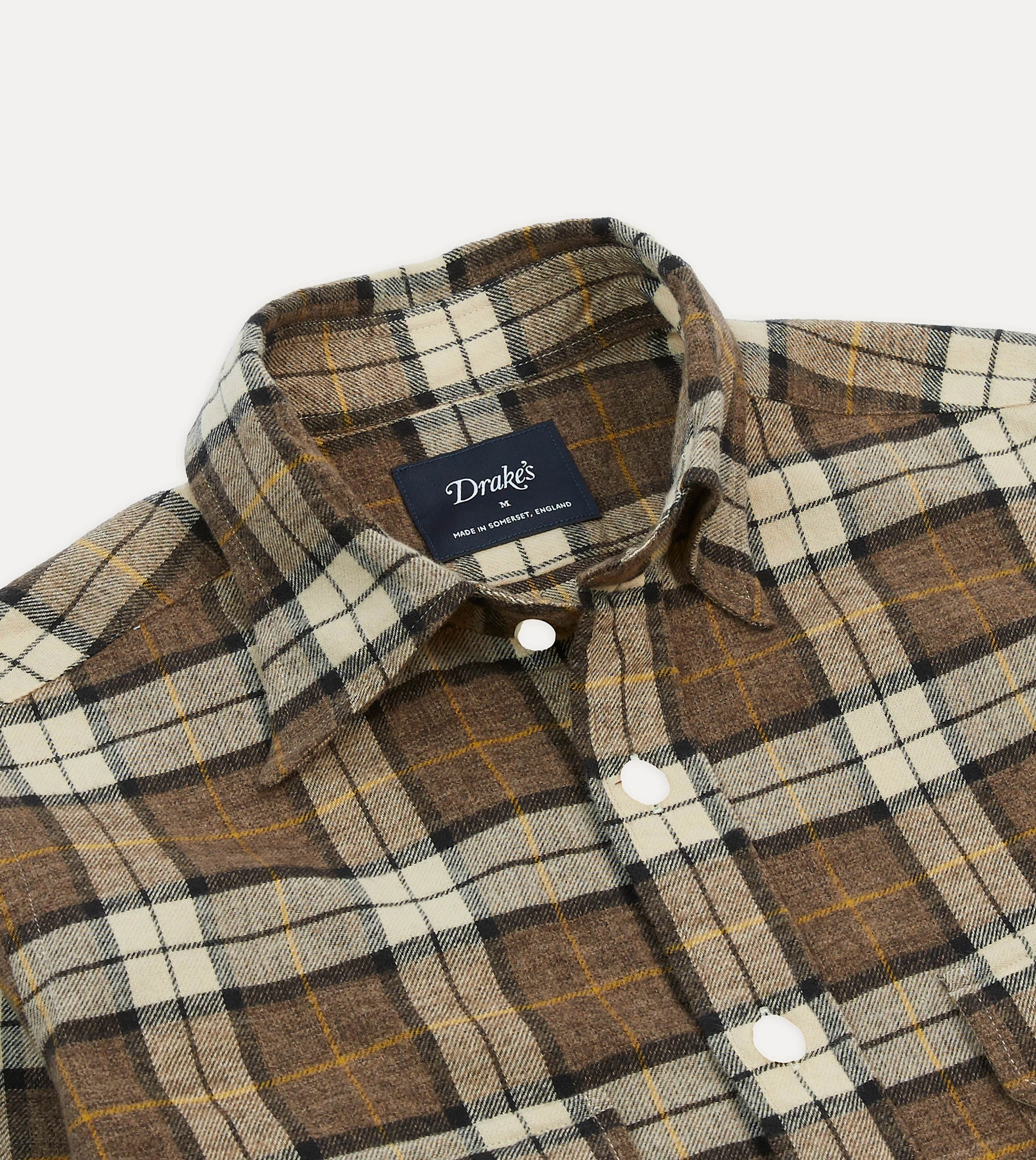 Brown Check Brushed Cotton Two-Pocket Work Shirt Quick Dry Technology Mix-And-Match