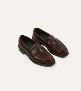 Brown Leather Charles Goodyear Welted Penny Loafer Push Step