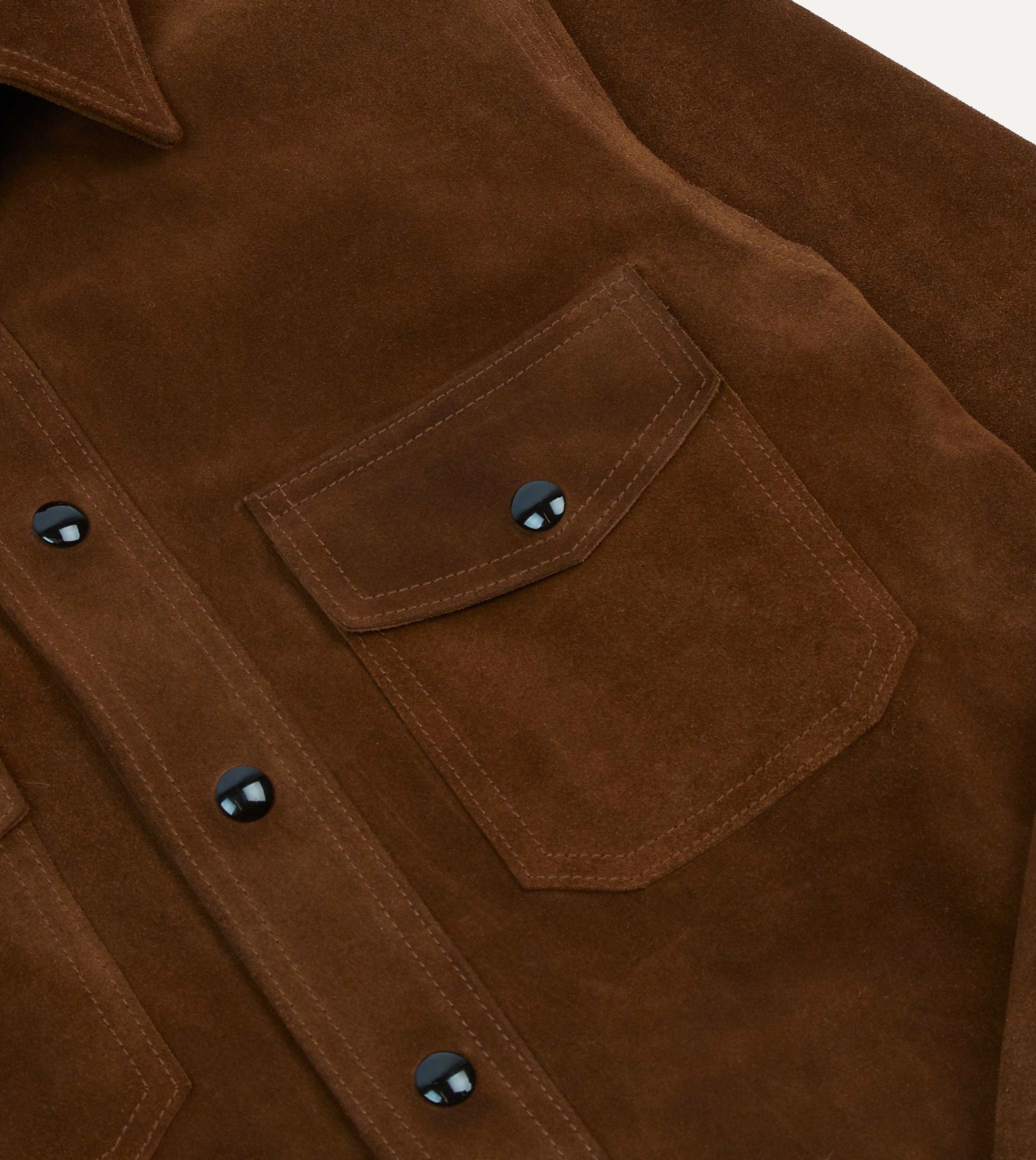Ergonomic Back Panel Brown Roughout Suede Overshirt