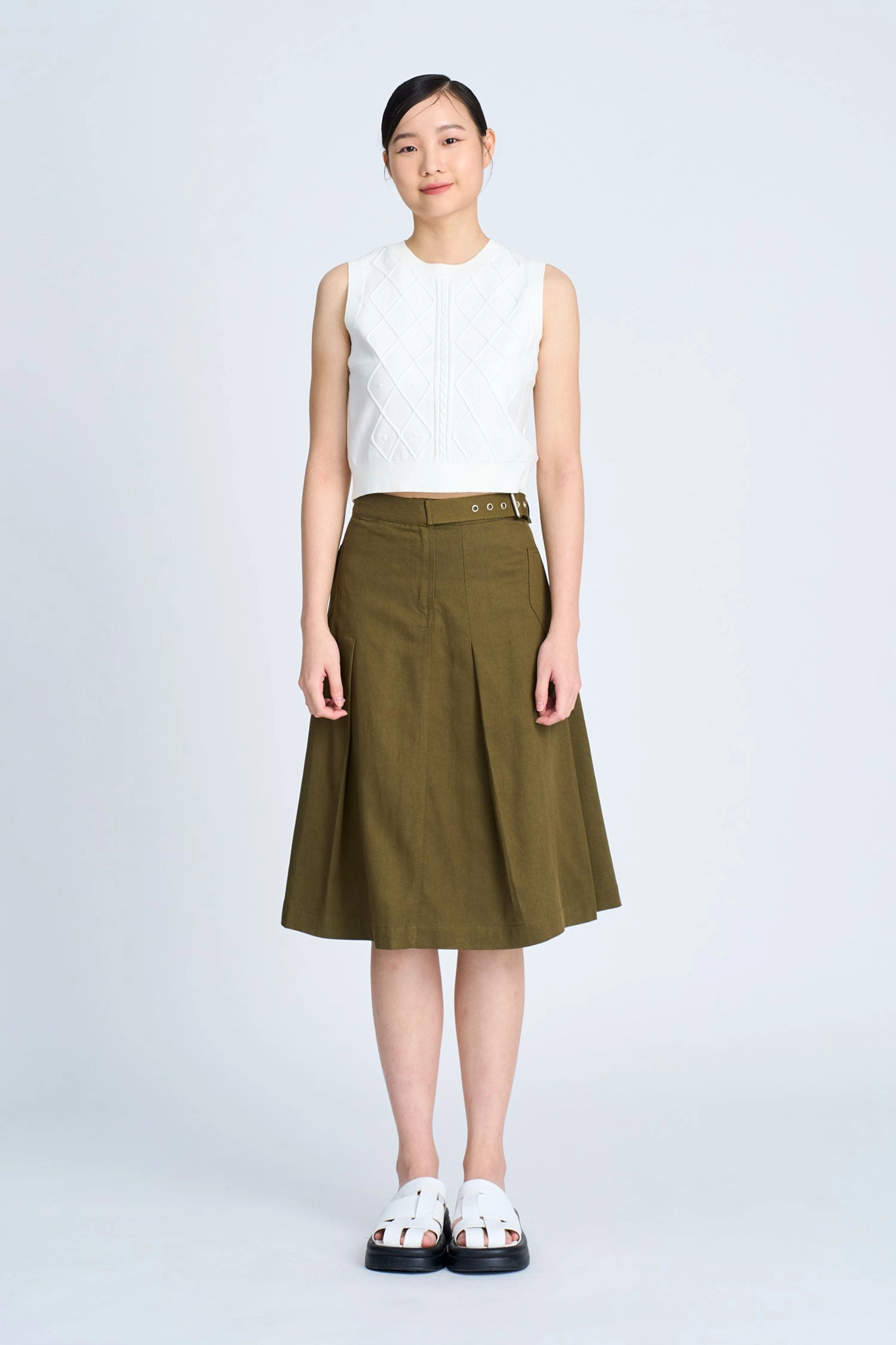 Buckle Pleated Skirt - Army Green [AT] Winter Layering Easy Vibe