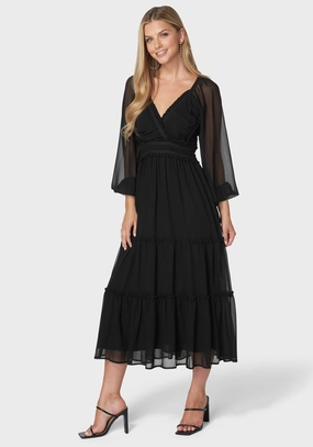 Sophisticated Appeal Jasmine Lace Up Midi Dress