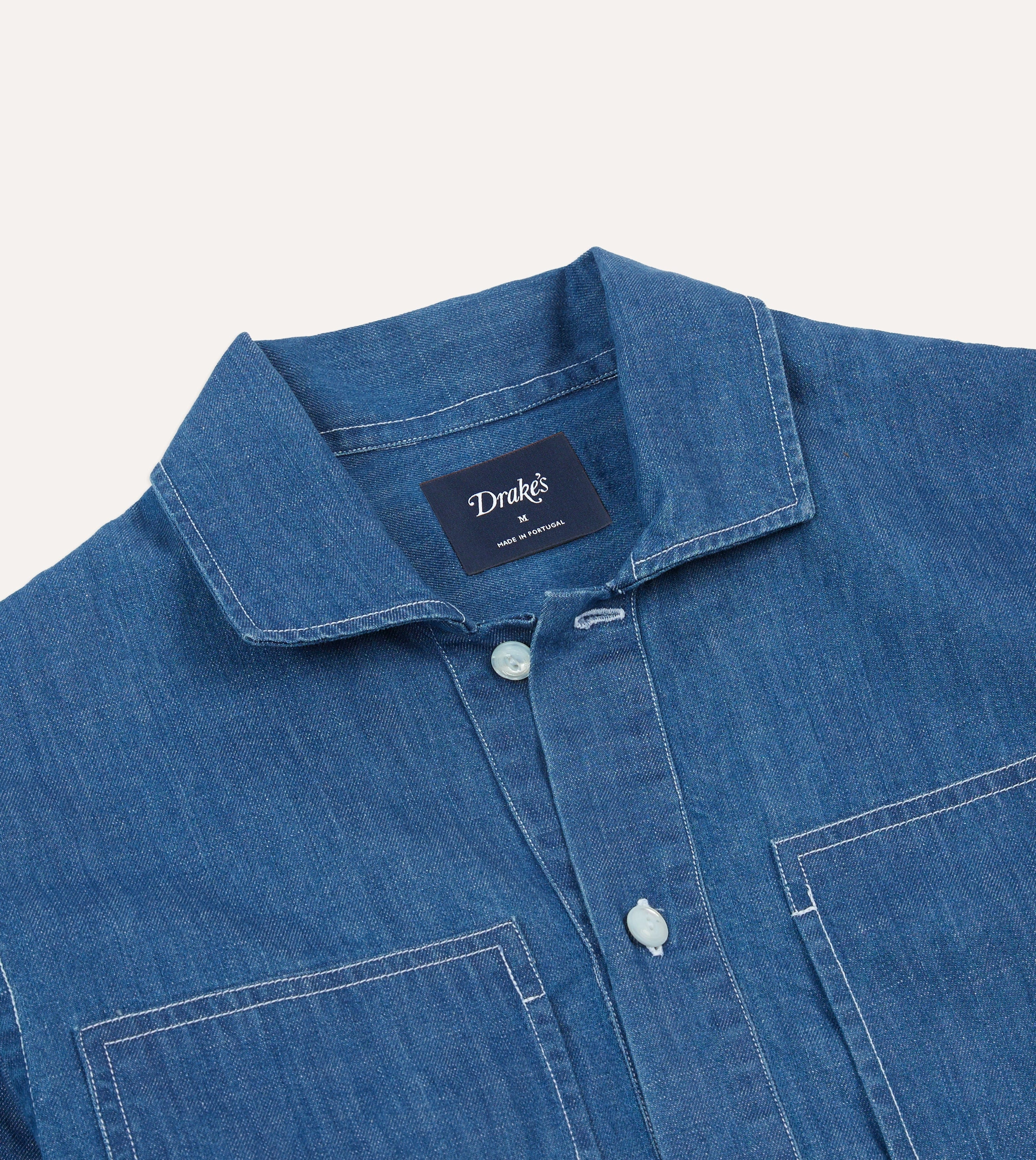 Blue Denim Spread Collar Popover Shirt Relaxed Comfort