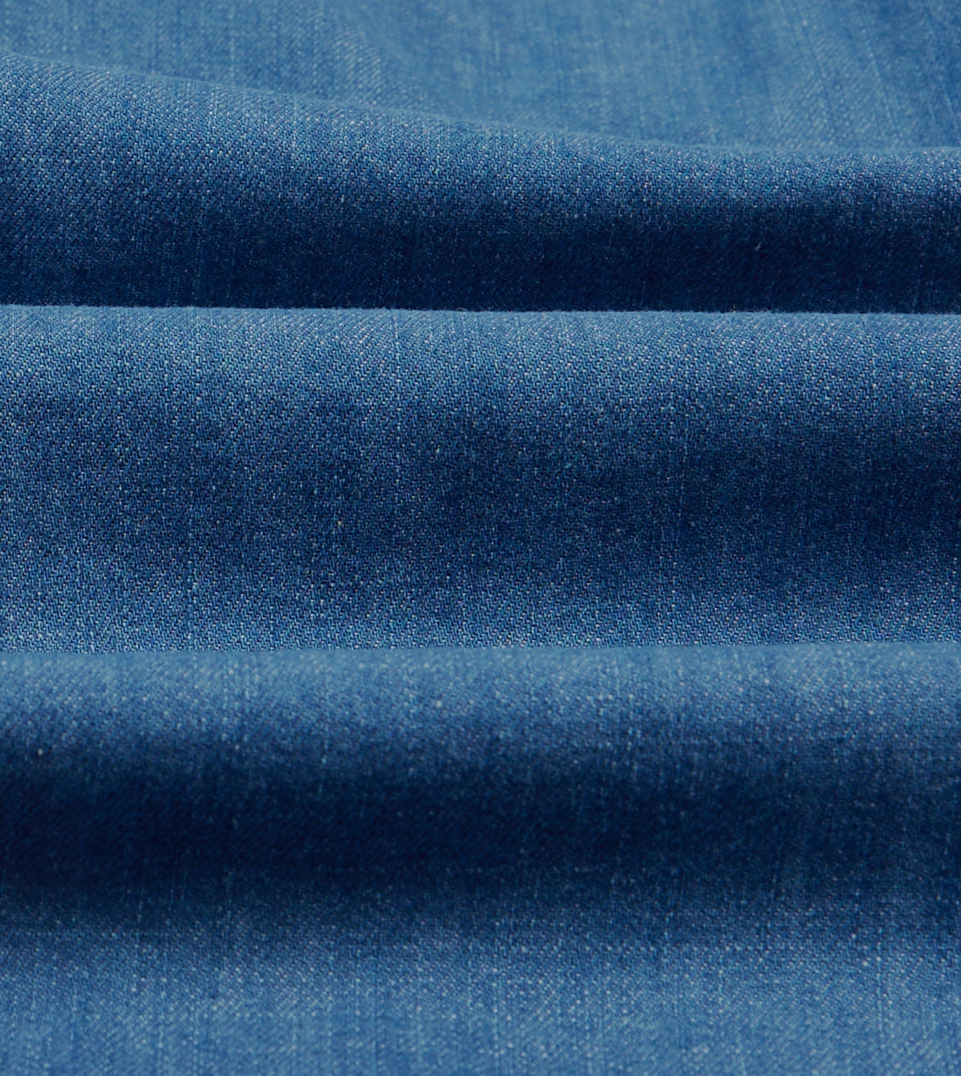 Blue Denim Spread Collar Popover Shirt Durable Texture