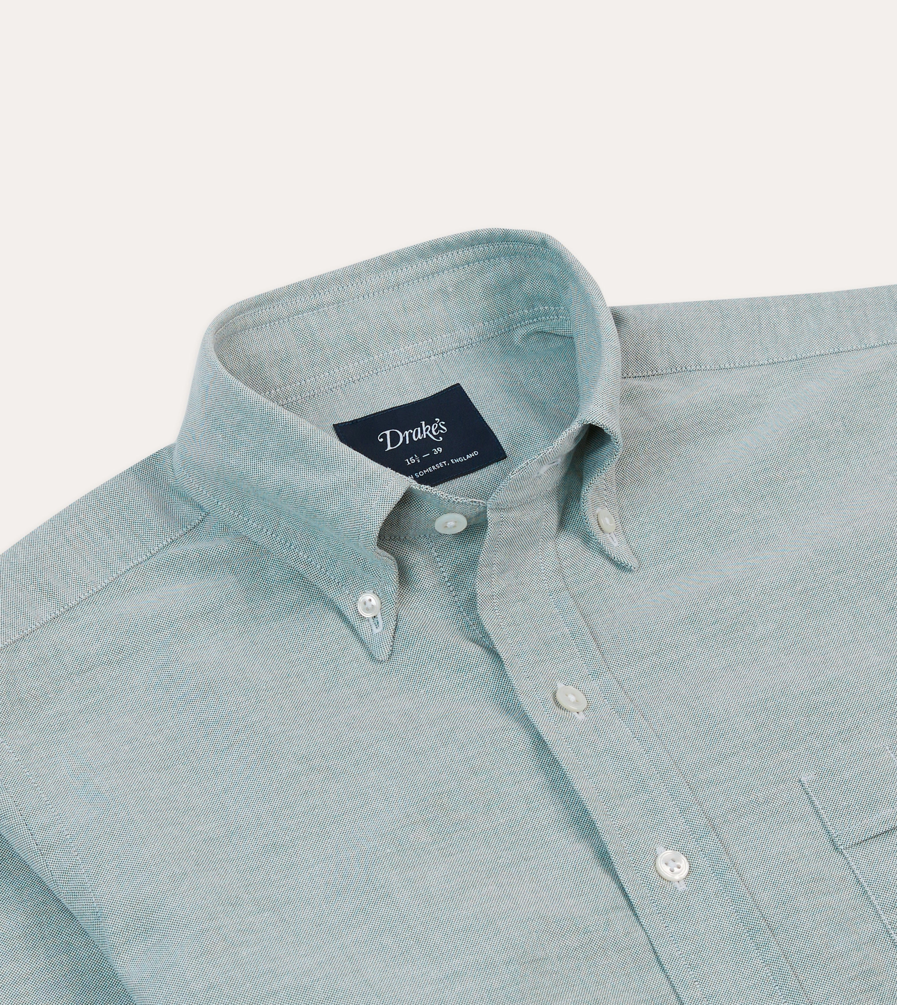 Roomy Cut Lightweight Construction Green Cotton Oxford Cloth Button-Down Shirt