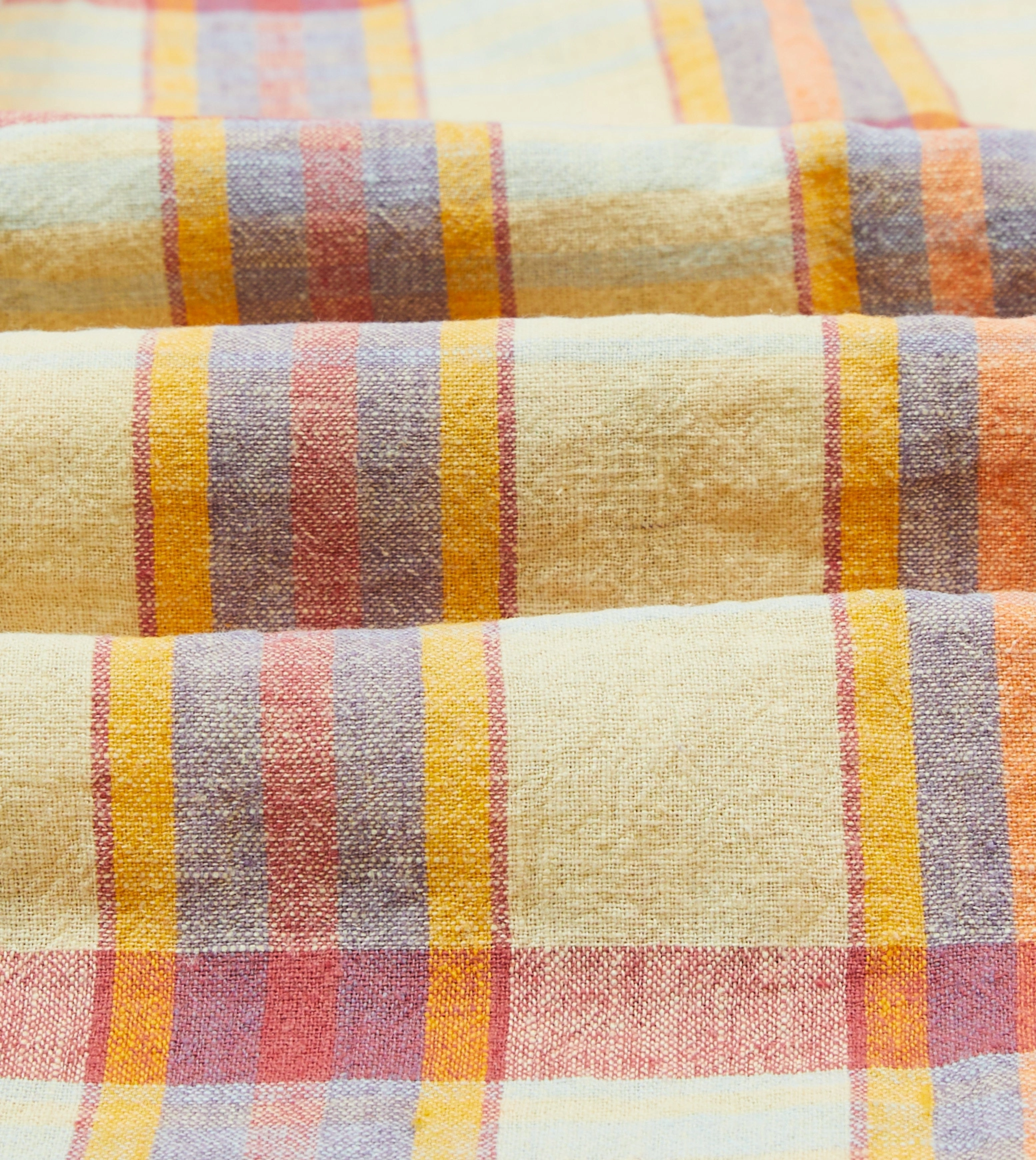 Chic Ensemble Vibrant Colors Yellow and Red Madras Check Cotton-Linen Button-Down Shirt