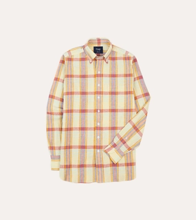 Yellow and Red Madras Check Cotton-Linen Button-Down Shirt Weekend Adventure Quick Release Placket