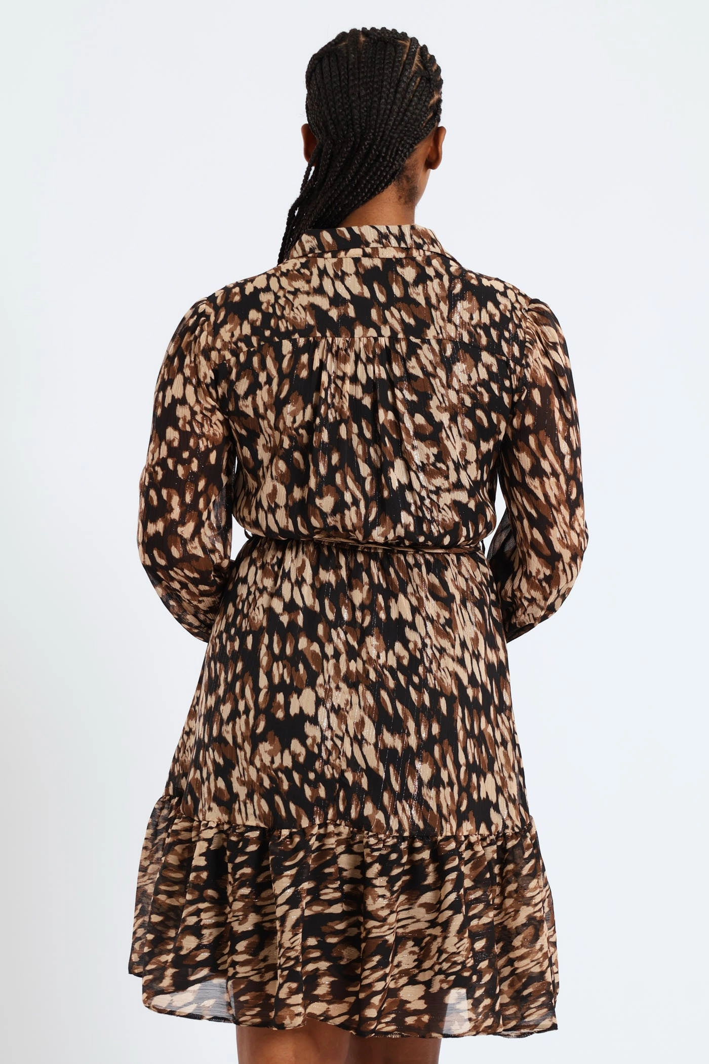 Smart Detail Button Through Tiered Monochrome Floral Tea Dress - Black