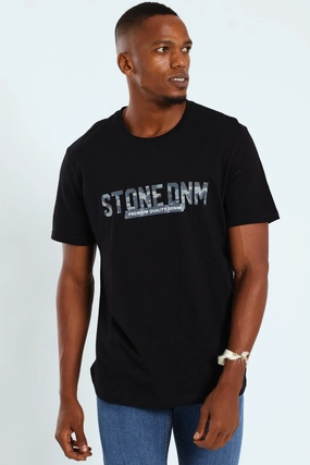 Relaxed fit style Camo Front & Back Print Tee - Black