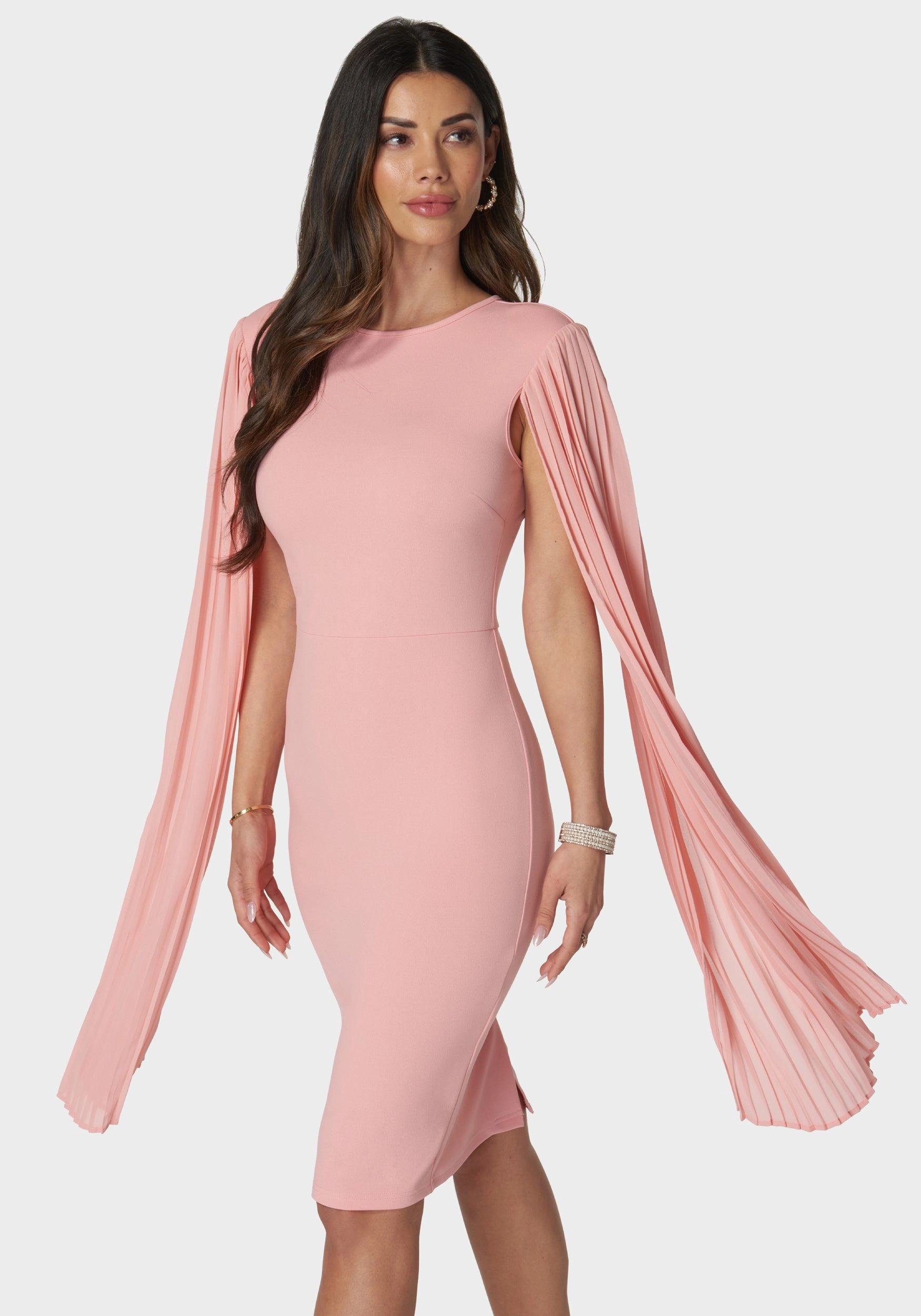 Mix-And-Match Cape Sleeve Midi Dress