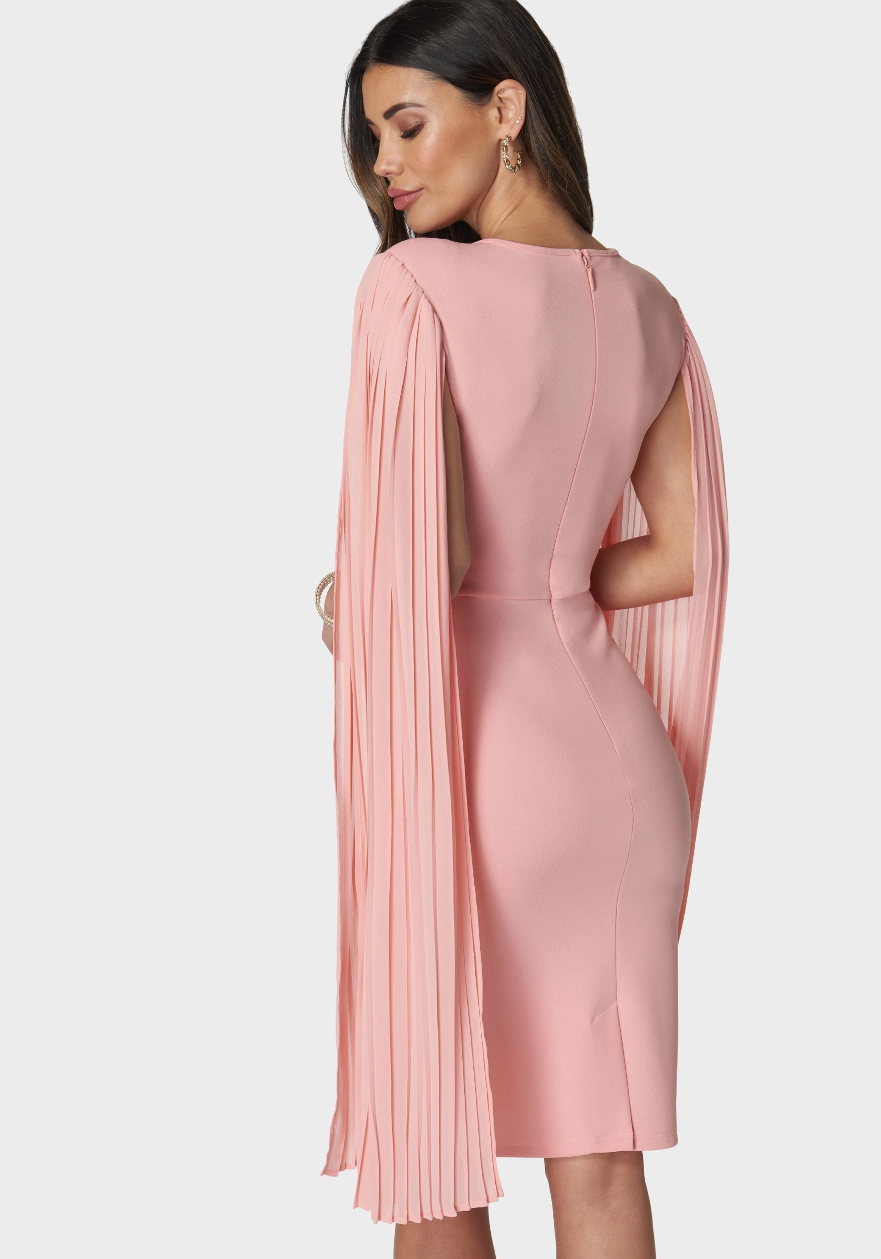 Classic A-line design Art Inspired Cape Sleeve Midi Dress