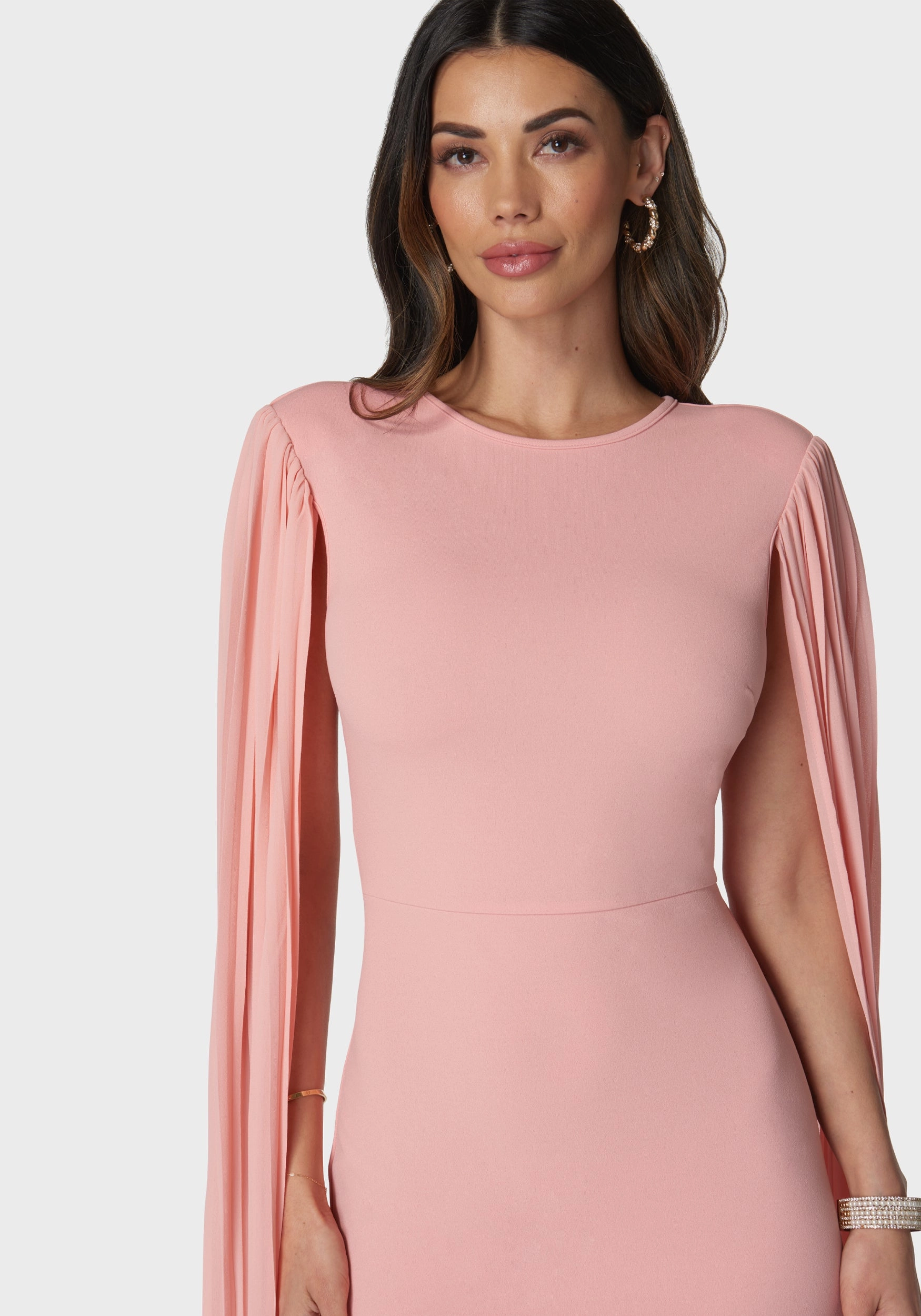 Low Maintenance Shine Dressy Cape Sleeve Midi Dress